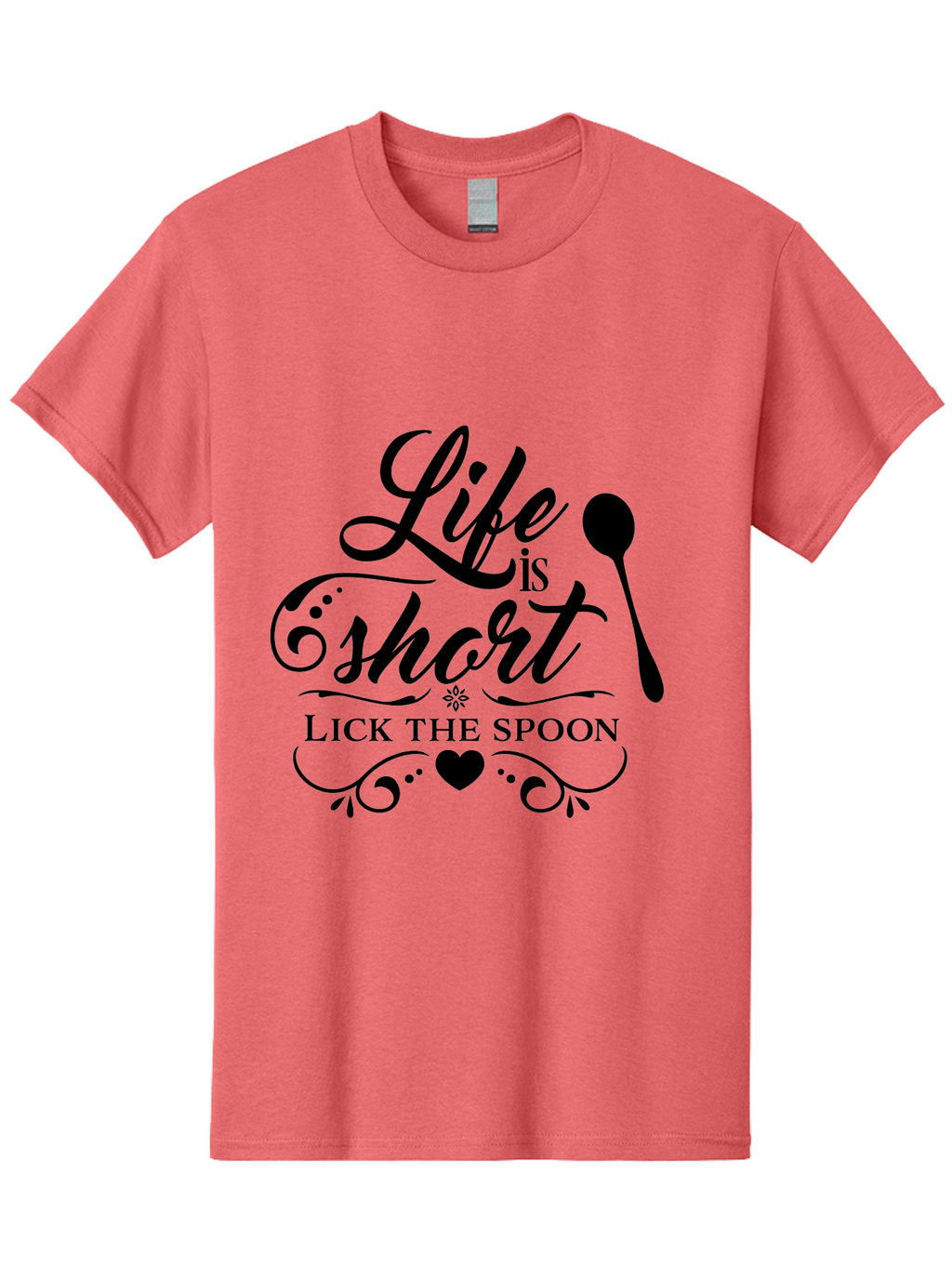 Life-Is-Short-Lick-The-Spoon Men'S Graphic Tee, 100% Cotton, Comfortable Casual Summer Wear, Machine Washable, Life Is Short, Lick The Spoon, Inspirational Quotes, Kitchen Utensils, Cooking Quotes, Foodie Sayings, Spoon, Heart, Aac946