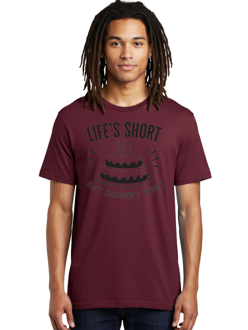 Life-S-Short-Eat-Dessert-First Men'S Graphic Tee, 100% Cotton, Comfortable Casual Summer Wear, Machine Washable, Life'S Short Eat Dessert First, Birthday Cake, Dessert Lovers, Sweet Treats, Indulgent Delights, Celebratory Treats, Aac951
