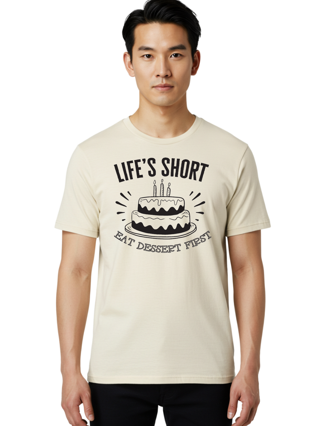 Life-S-Short-Eat-Dessert-First Men'S Graphic Tee, 100% Cotton, Comfortable Casual Summer Wear, Machine Washable, Life'S Short Eat Dessert First, Birthday Cake, Dessert Lovers, Sweet Treats, Indulgent Delights, Celebratory Treats, Aac951