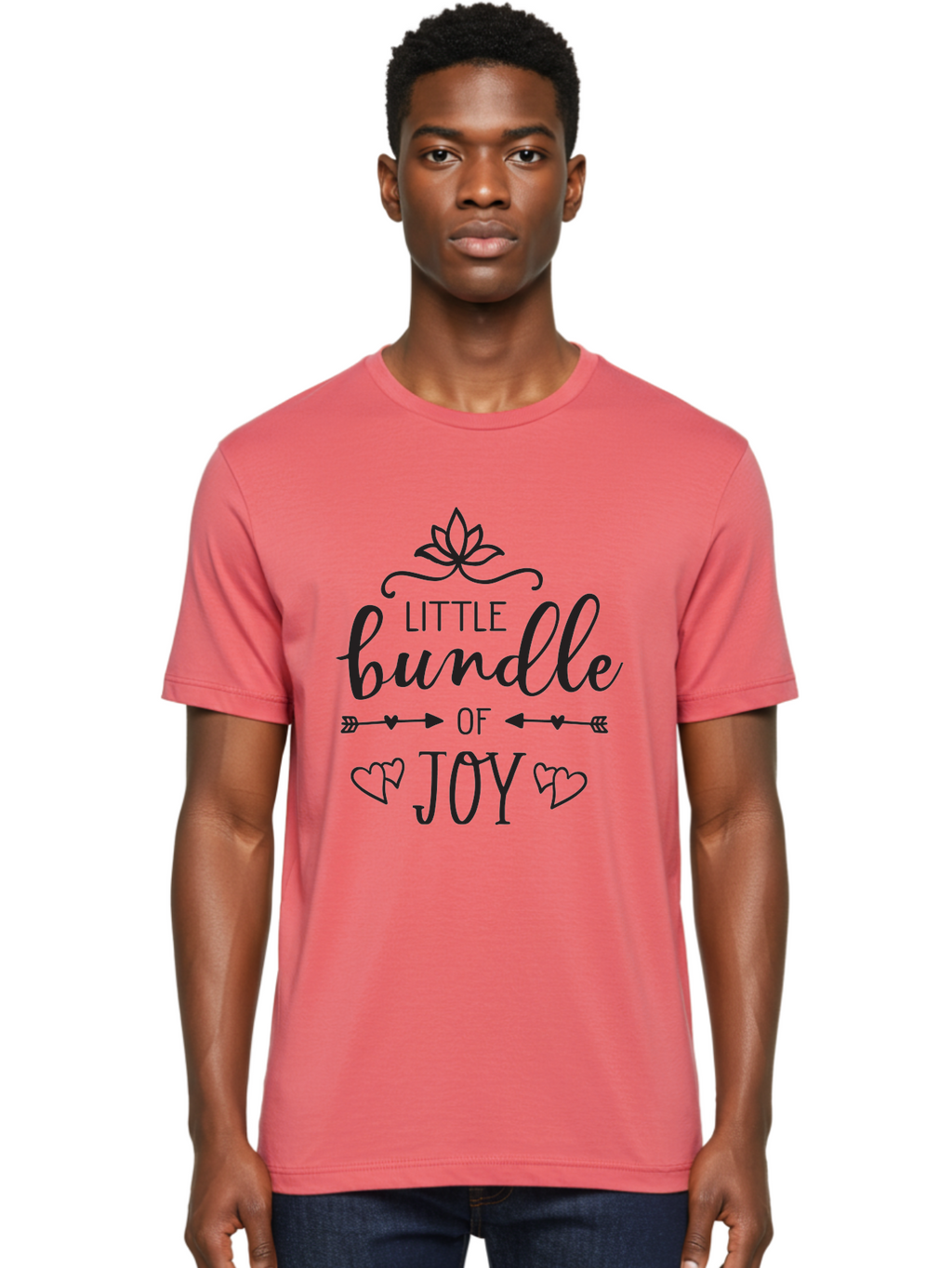 Little-Bundle-Of-Joy Men'S Graphic Tee, 100% Cotton, Comfortable Casual Summer Wear, Machine Washable, New Baby Announcement, Joyful Sentiment, Cute Typography, Baby'S Arrival, Decorative Elements, Hearts, Arrows, Minimalist Design, Aac952