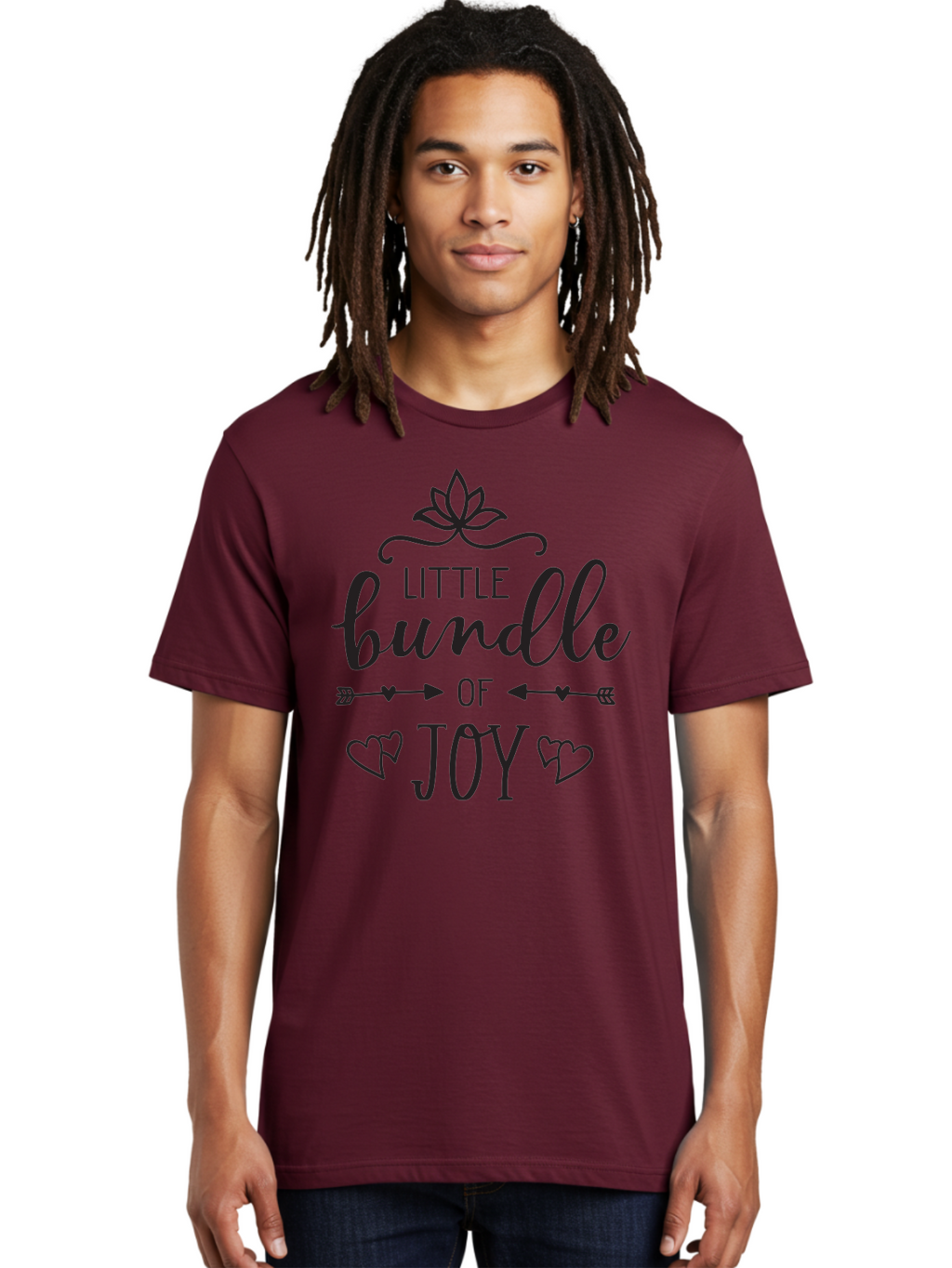 Little-Bundle-Of-Joy Men'S Graphic Tee, 100% Cotton, Comfortable Casual Summer Wear, Machine Washable, New Baby Announcement, Joyful Sentiment, Cute Typography, Baby'S Arrival, Decorative Elements, Hearts, Arrows, Minimalist Design, Aac952
