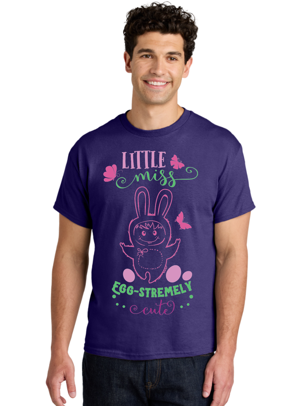 Little-Egg-Stra-Cute Men'S Graphic Tee, 100% Cotton, Comfortable Casual Summer Wear, Machine Washable, Easter Bunny, Cute Cartoon Character, Eggs-Travagant Design, Easter Eggs, Pastel Colors, Whimsical Illustration, Bunny Love, Spring Theme, Aac953