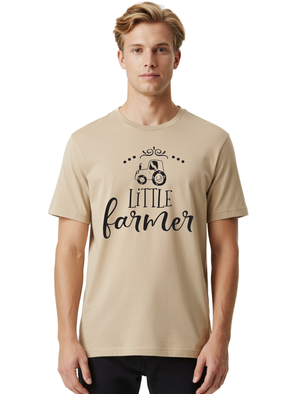 Little-Farmer Men'S Graphic Tee, 100% Cotton, Comfortable Casual Summer Wear, Machine Washable, Tractor Illustration, Farming Graphics, Agricultural Design, Farm-Themed Artwork, Whimsical Typography, Farmer Logo, Countryside Charm, Aac954