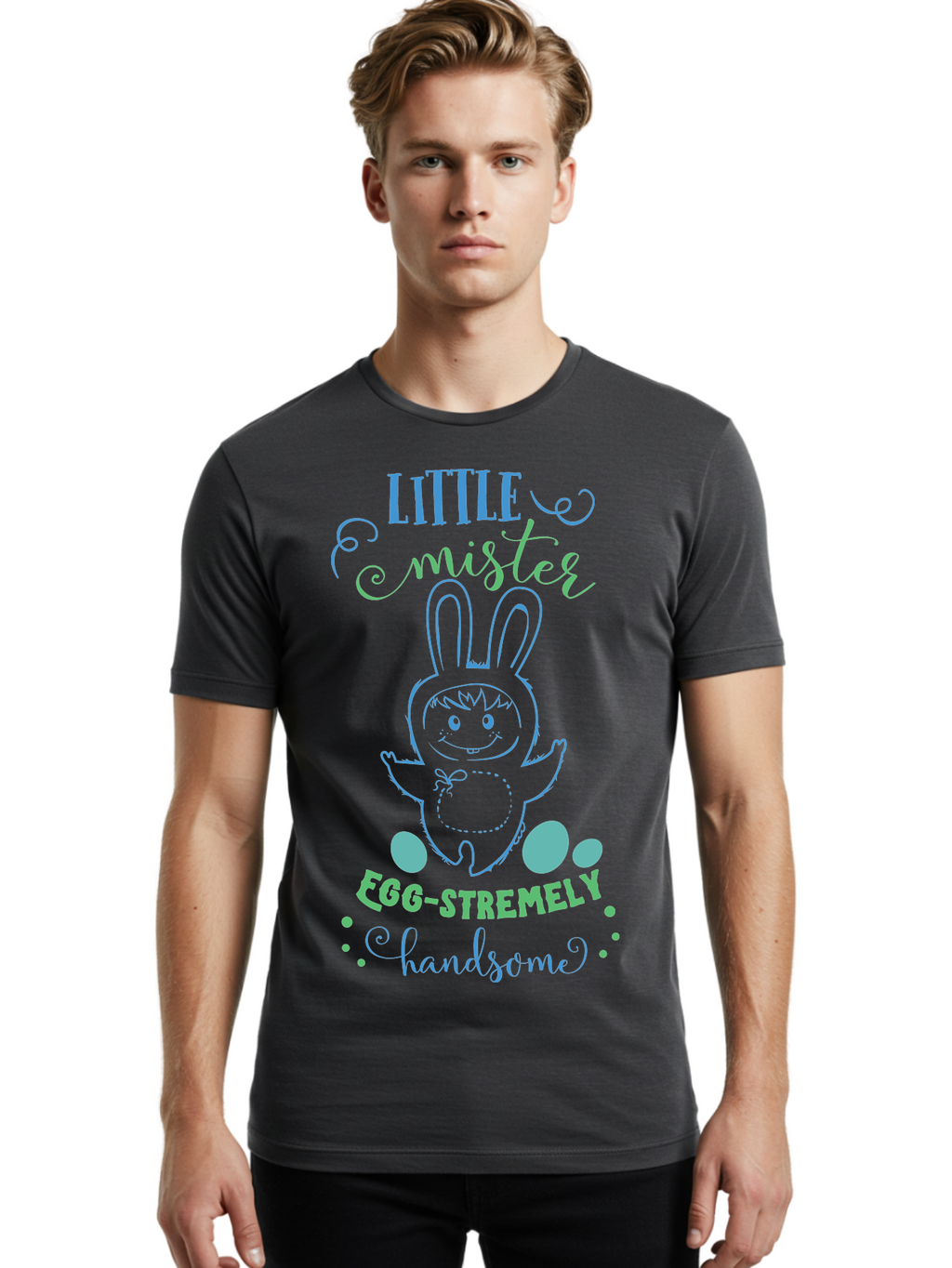 Little-Meepy-Egg-Stremely Men'S Graphic Tee, 100% Cotton, Comfortable Casual Summer Wear, Machine Washable, Easter Bunny, Cute Cartoon Character, Funny Bunny, Easter Eggs, Egg-Stremely Handsome, Little Bunny, Adorable Design, Bunny Love, Aac955
