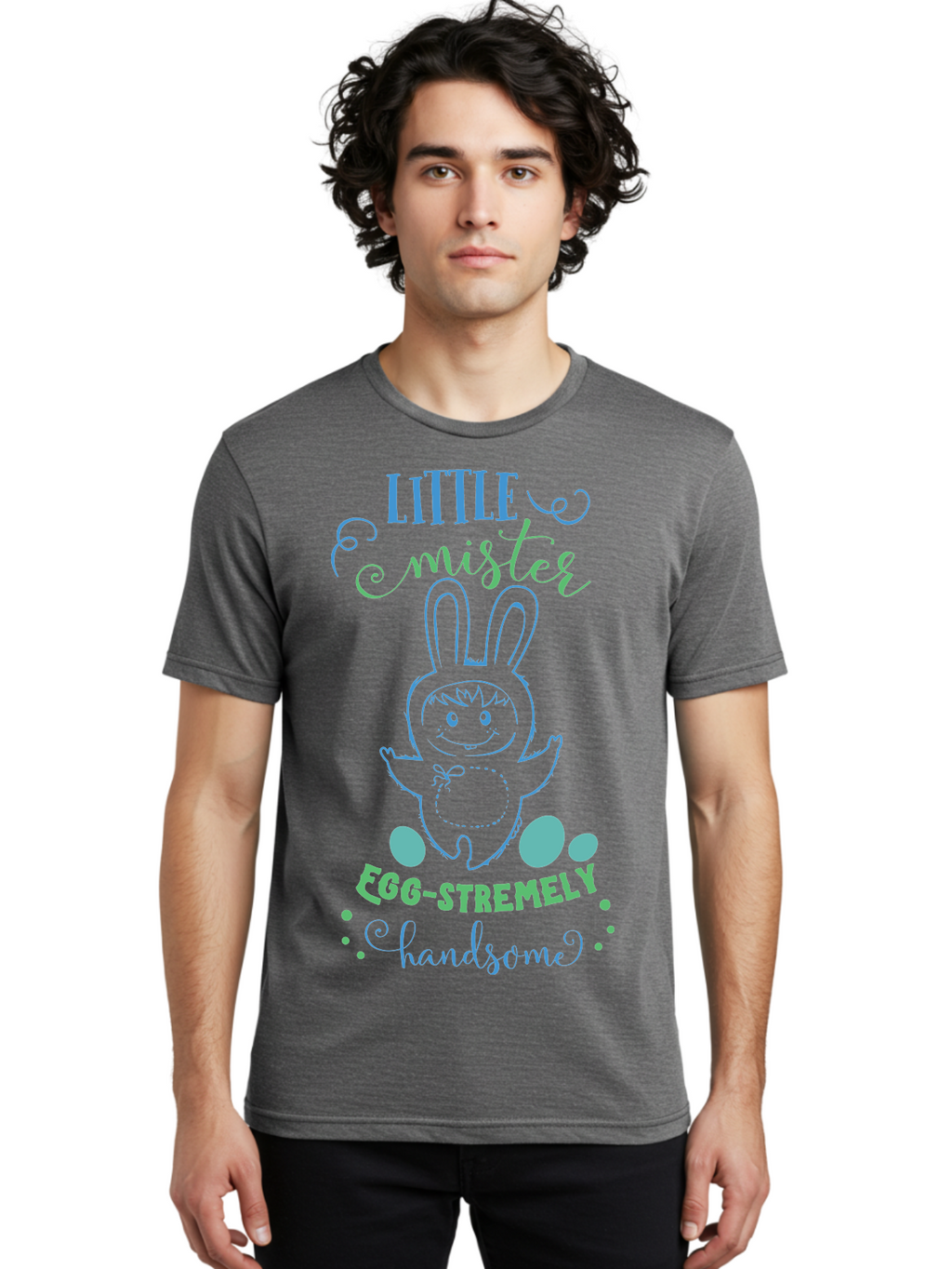 Little-Meepy-Egg-Stremely Men'S Graphic Tee, 100% Cotton, Comfortable Casual Summer Wear, Machine Washable, Easter Bunny, Cute Cartoon Character, Funny Bunny, Easter Eggs, Egg-Stremely Handsome, Little Bunny, Adorable Design, Bunny Love, Aac955