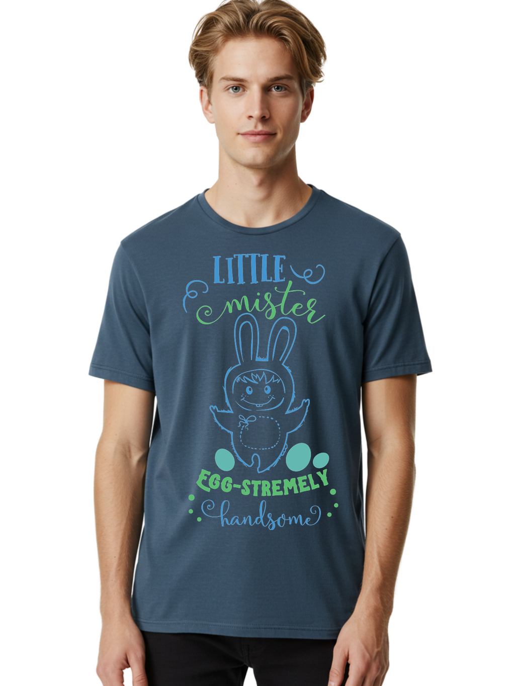 Little-Meepy-Egg-Stremely Men'S Graphic Tee, 100% Cotton, Comfortable Casual Summer Wear, Machine Washable, Easter Bunny, Cute Cartoon Character, Funny Bunny, Easter Eggs, Egg-Stremely Handsome, Little Bunny, Adorable Design, Bunny Love, Aac955