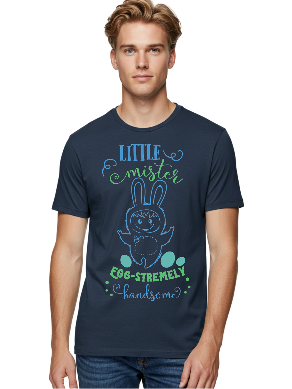 Little-Meepy-Egg-Stremely Men'S Graphic Tee, 100% Cotton, Comfortable Casual Summer Wear, Machine Washable, Easter Bunny, Cute Cartoon Character, Funny Bunny, Easter Eggs, Egg-Stremely Handsome, Little Bunny, Adorable Design, Bunny Love, Aac955