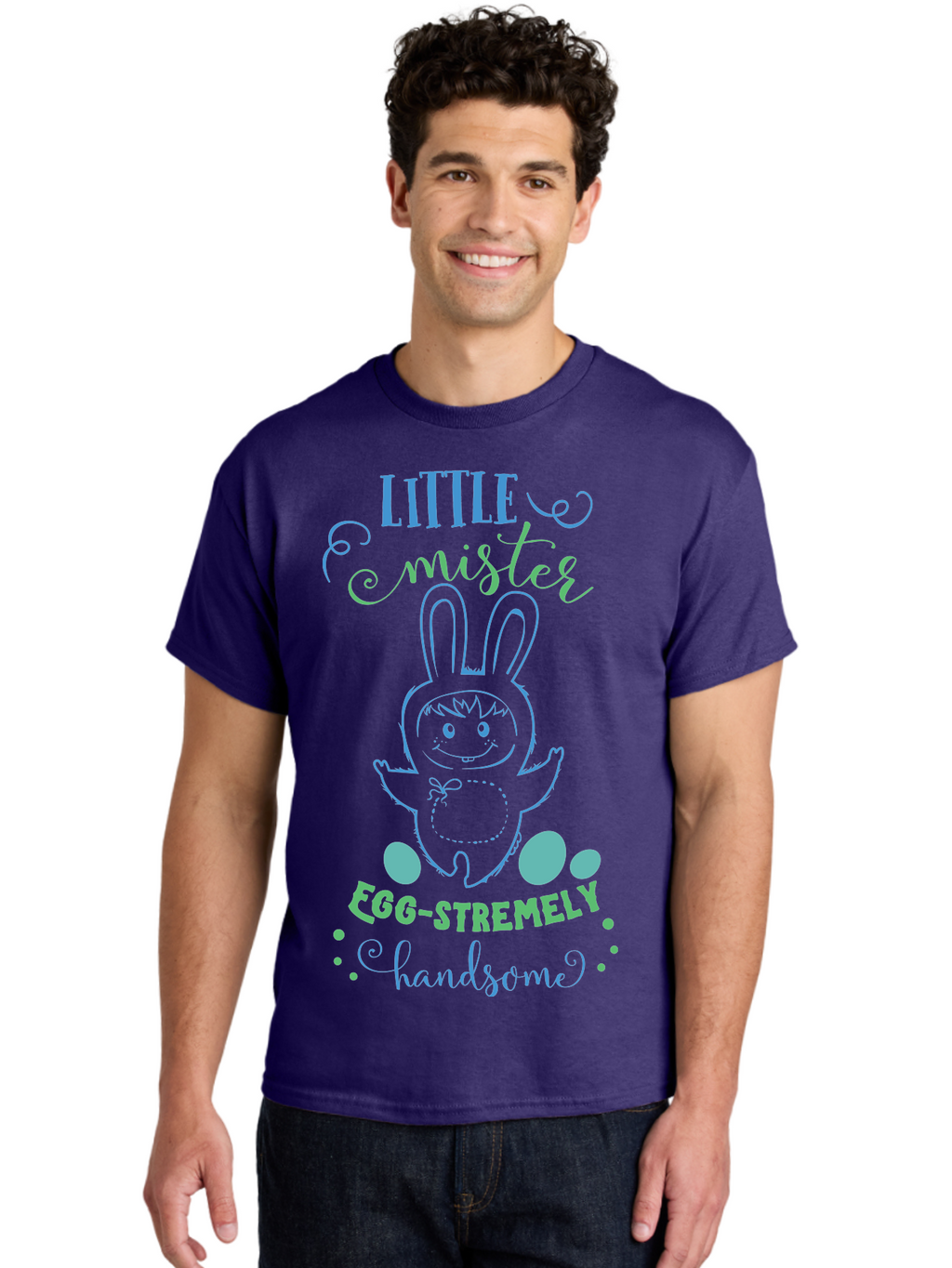 Little-Meepy-Egg-Stremely Men'S Graphic Tee, 100% Cotton, Comfortable Casual Summer Wear, Machine Washable, Easter Bunny, Cute Cartoon Character, Funny Bunny, Easter Eggs, Egg-Stremely Handsome, Little Bunny, Adorable Design, Bunny Love, Aac955