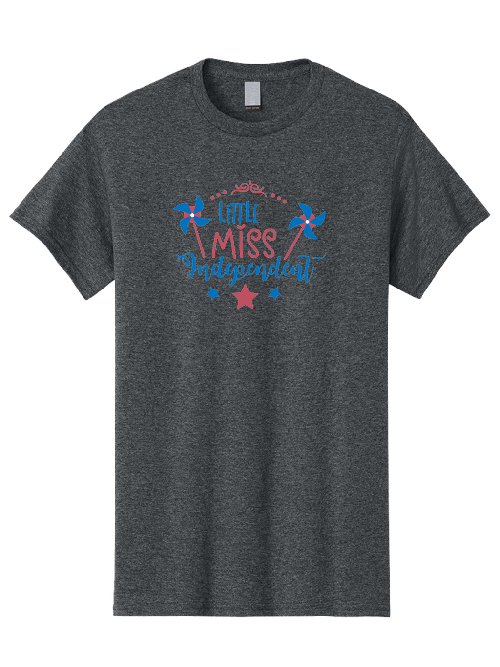 Little-Miss-Independent Men'S Graphic Tee, 100% Cotton, Comfortable Casual Summer Wear, Machine Washable, 4Th Of July, Independence Day, Little Miss Independent, Pinwheels, Stars, Patriotic Theme, Kids Design, Pink And Blue Colors, Aac957