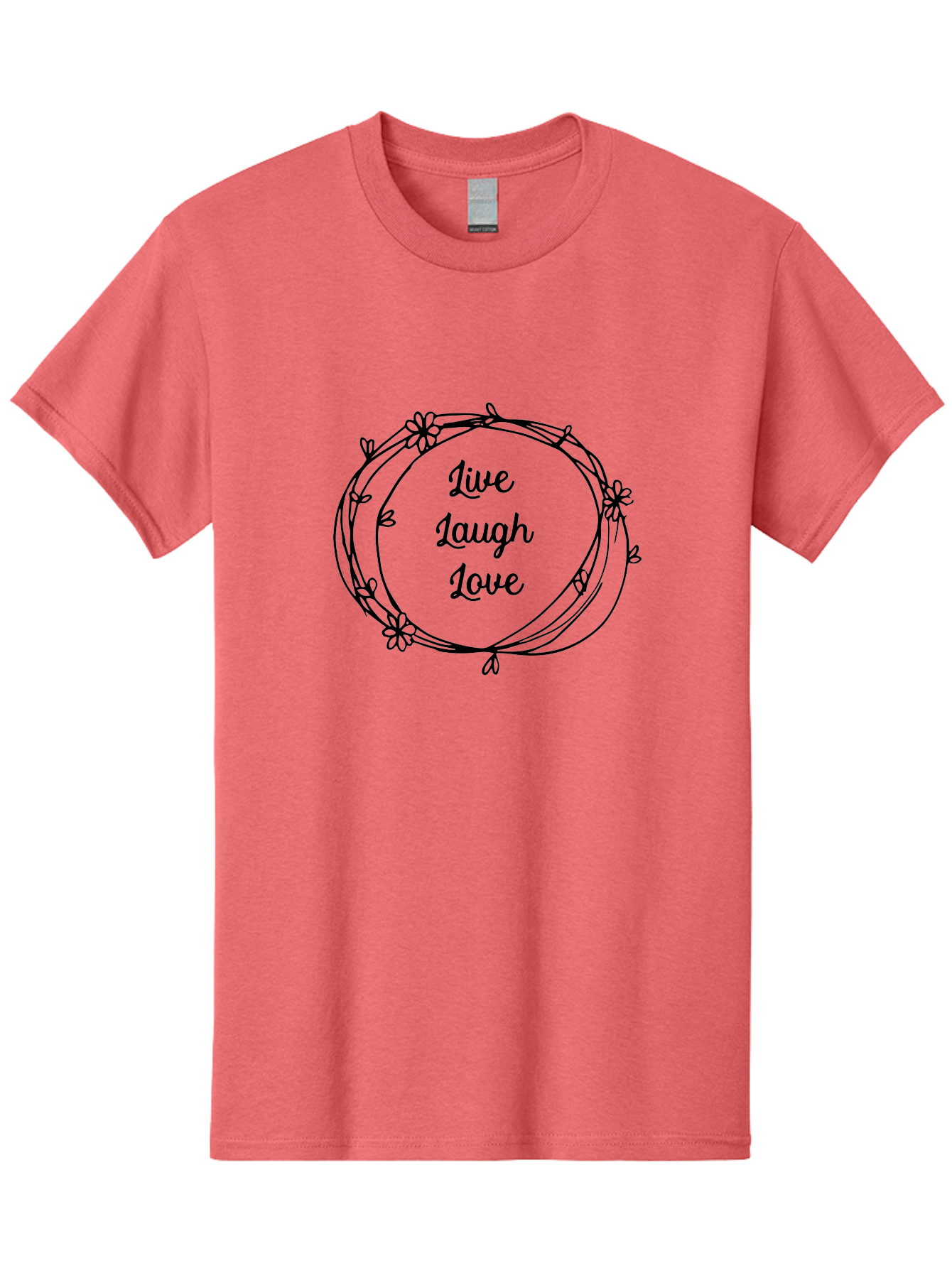 Live-Laugh-Love Men'S Graphic Tee, 100% Cotton, Comfortable Casual Summer Wear, Machine Washable, Inspirational Quote, Motivational Phrase, Floral Wreath, Black Illustration, Live Laugh Love, Positive Vibes, Happiness, Joy, Love, Aac962