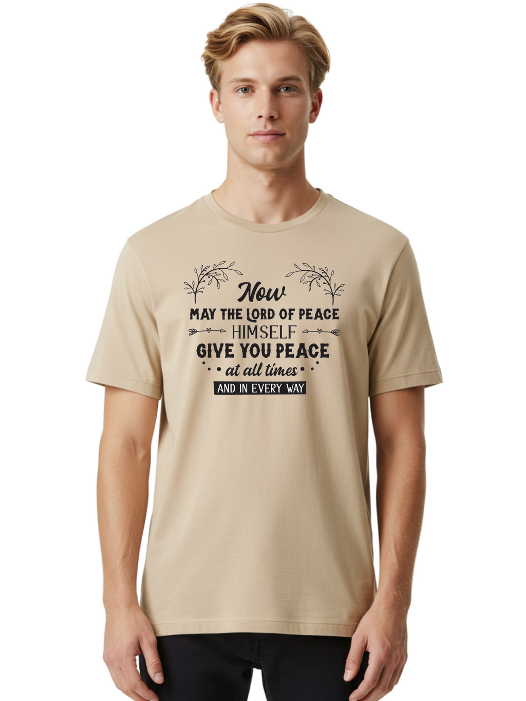 Lord-Of-Peace Men'S Graphic Tee, 100% Cotton, Comfortable Casual Summer Wear, Machine Washable, Inspirational Quote, Bible Verse, Motivational Phrase, Lord Of Peace, Peaceful Message, Spiritual Guidance, Faith-Based Graphic, Aac970