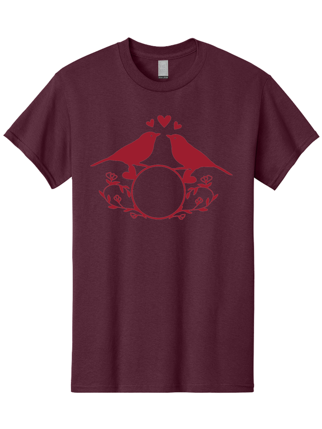 Love-Birds-1 Men'S Graphic Tee, 100% Cotton, Comfortable Casual Summer Wear, Machine Washable, Lovebirds Perched On Branch, Kissing, Surrounded By Hearts, Floral Wreath, Love Symbol, Romance, Tender Moment, Sweethearts, Couple Love Aac971