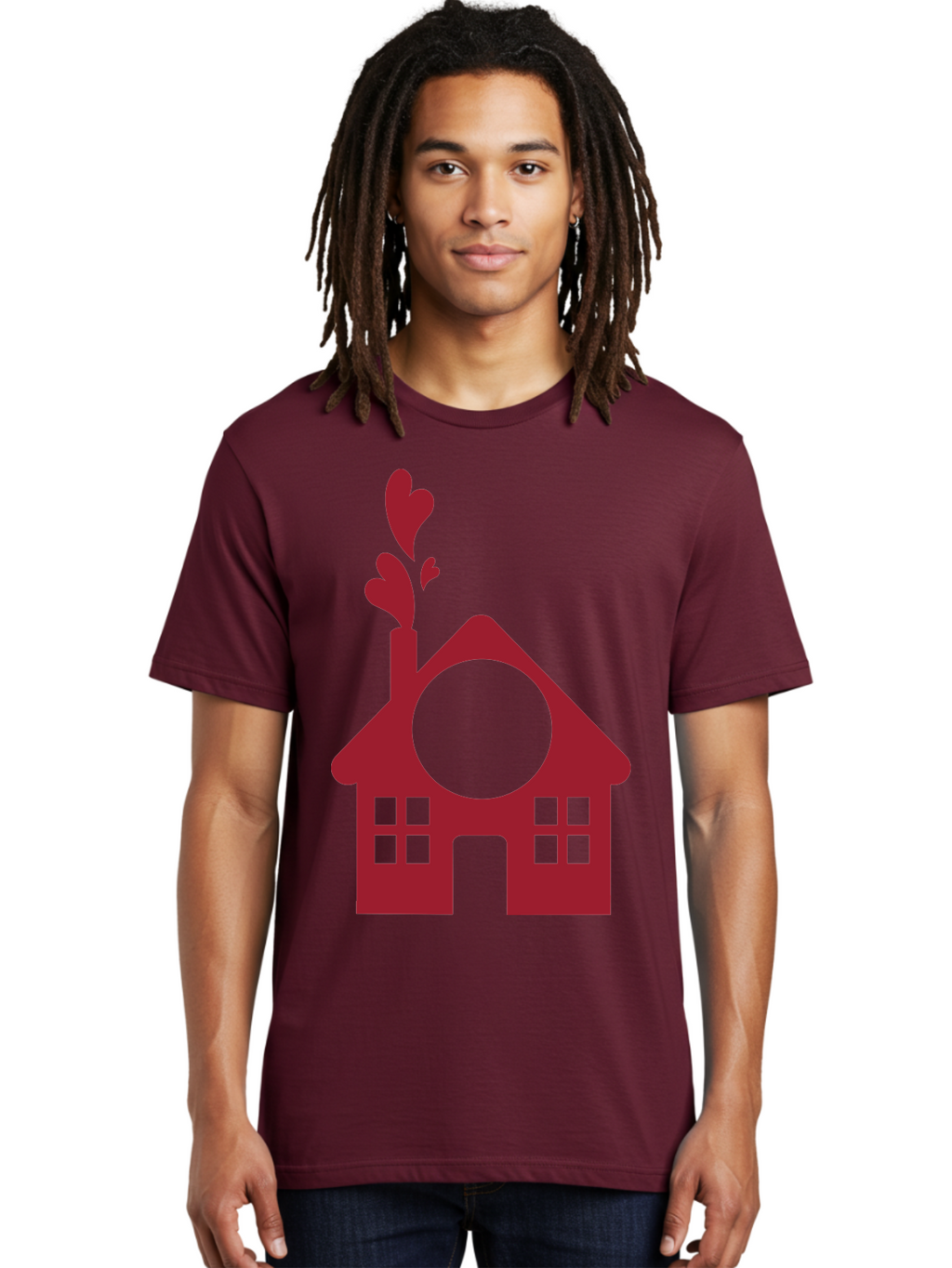 Love-Home Men'S Graphic Tee, 100% Cotton, Comfortable Casual Summer Wear, Machine Washable, Cozy Home, Red House, Heart Shaped Leaves, Chimney With Hearts, Simple Home Design, Modern House Illustration, Love Symbol, Heartwarming Home, Aac974