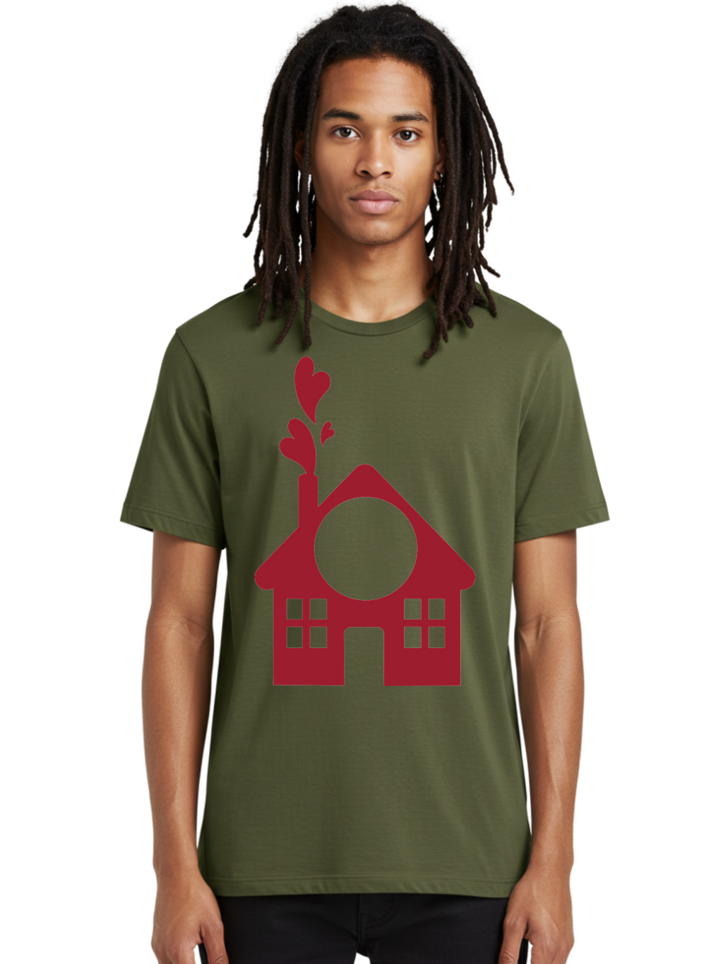 Love-Home Men'S Graphic Tee, 100% Cotton, Comfortable Casual Summer Wear, Machine Washable, Cozy Home, Red House, Heart Shaped Leaves, Chimney With Hearts, Simple Home Design, Modern House Illustration, Love Symbol, Heartwarming Home, Aac974