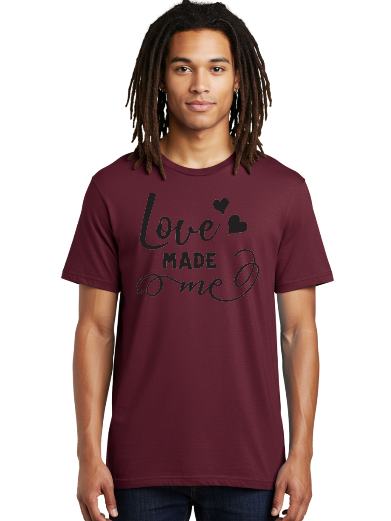 Love-Made-Me Men'S Graphic Tee, 100% Cotton, Comfortable Casual Summer Wear, Machine Washable, Love Quote, Heartwarming Phrase, Love Made Me, Inspirational Text, Black Text, Cursive Font, Heart Symbols, Love Message, Affectionate Words Aac979