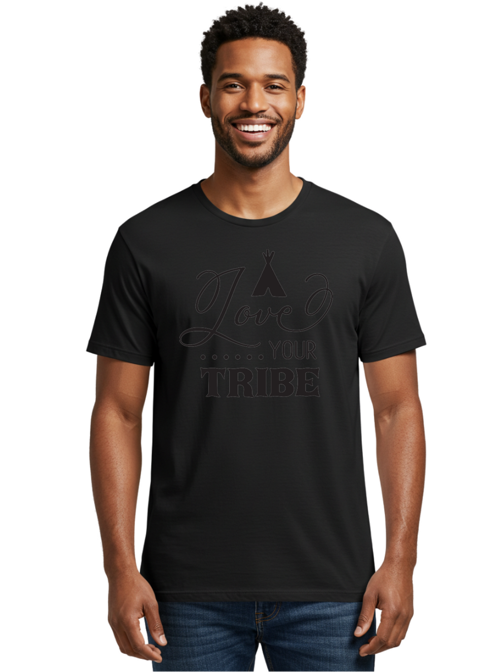 Love-Your-Tribe Men'S Graphic Tee, 100% Cotton, Comfortable Casual Summer Wear, Machine Washable, Love Your Tribe, Tribal Love, Motivational Quote, Inspirational Saying, Teepee Symbol, Unity Phrase, Community Message, Typographic Art Aac982