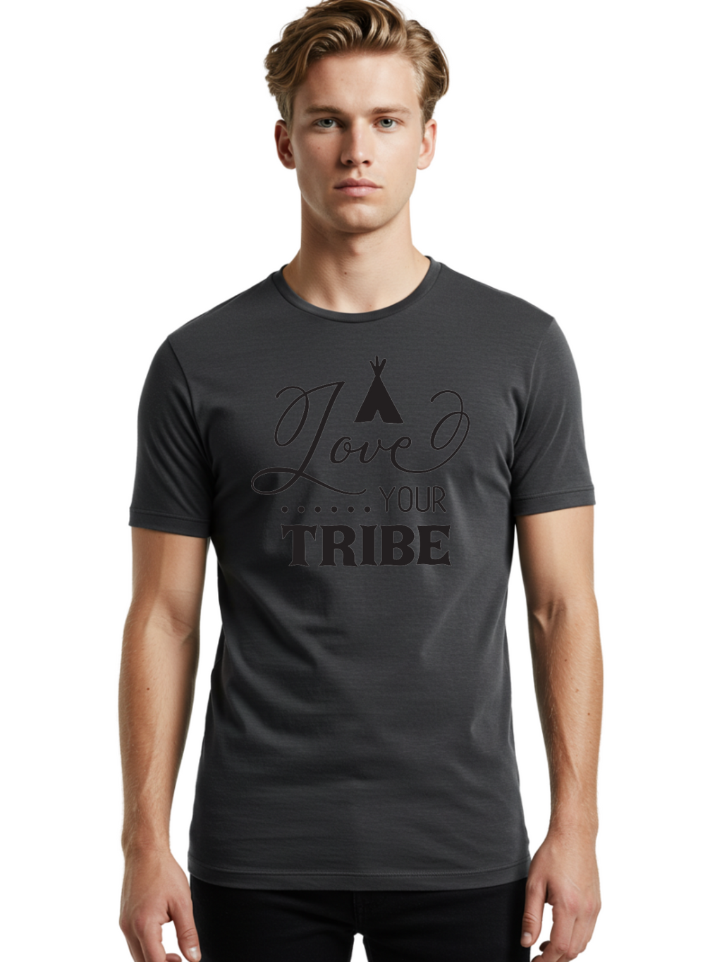 Love-Your-Tribe Men'S Graphic Tee, 100% Cotton, Comfortable Casual Summer Wear, Machine Washable, Love Your Tribe, Tribal Love, Motivational Quote, Inspirational Saying, Teepee Symbol, Unity Phrase, Community Message, Typographic Art Aac982