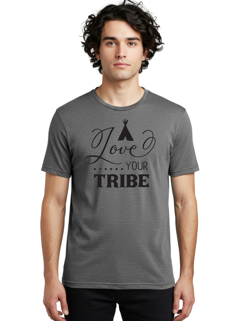 Love-Your-Tribe Men'S Graphic Tee, 100% Cotton, Comfortable Casual Summer Wear, Machine Washable, Love Your Tribe, Tribal Love, Motivational Quote, Inspirational Saying, Teepee Symbol, Unity Phrase, Community Message, Typographic Art Aac982