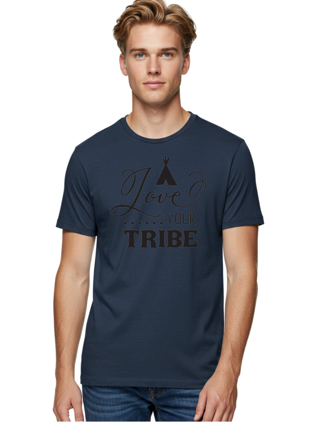 Love-Your-Tribe Men'S Graphic Tee, 100% Cotton, Comfortable Casual Summer Wear, Machine Washable, Love Your Tribe, Tribal Love, Motivational Quote, Inspirational Saying, Teepee Symbol, Unity Phrase, Community Message, Typographic Art Aac982