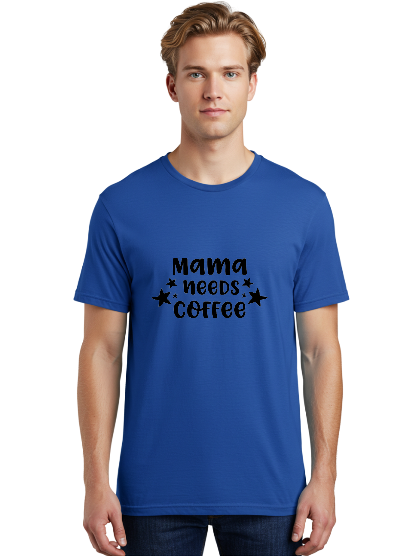 Mama-Needs-Coffee Men'S Graphic Tee, 100% Cotton, Comfortable Casual Summer Wear, Machine Washable, Funny Mom Quotes, Coffee Quote, Mama Needs Coffee, Mom Humor, Coffee Humor, Star Design, Black Text, Mothers Day Gift Aac991