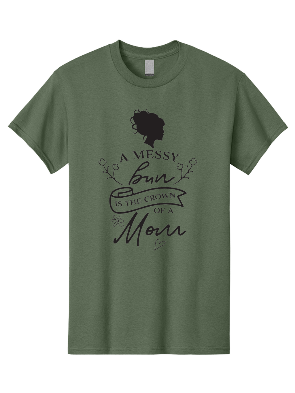 Messy-Bun Men'S Graphic Tee, 100% Cotton, Comfortable Casual Summer Wear, Machine Washable, Messy Bun Hairstyle, Mom Life, Motherhood, Cute Quote, Floral Design, Feminine Charm, Motherly Love, Hair Bun, Inspirational Quote Aad006