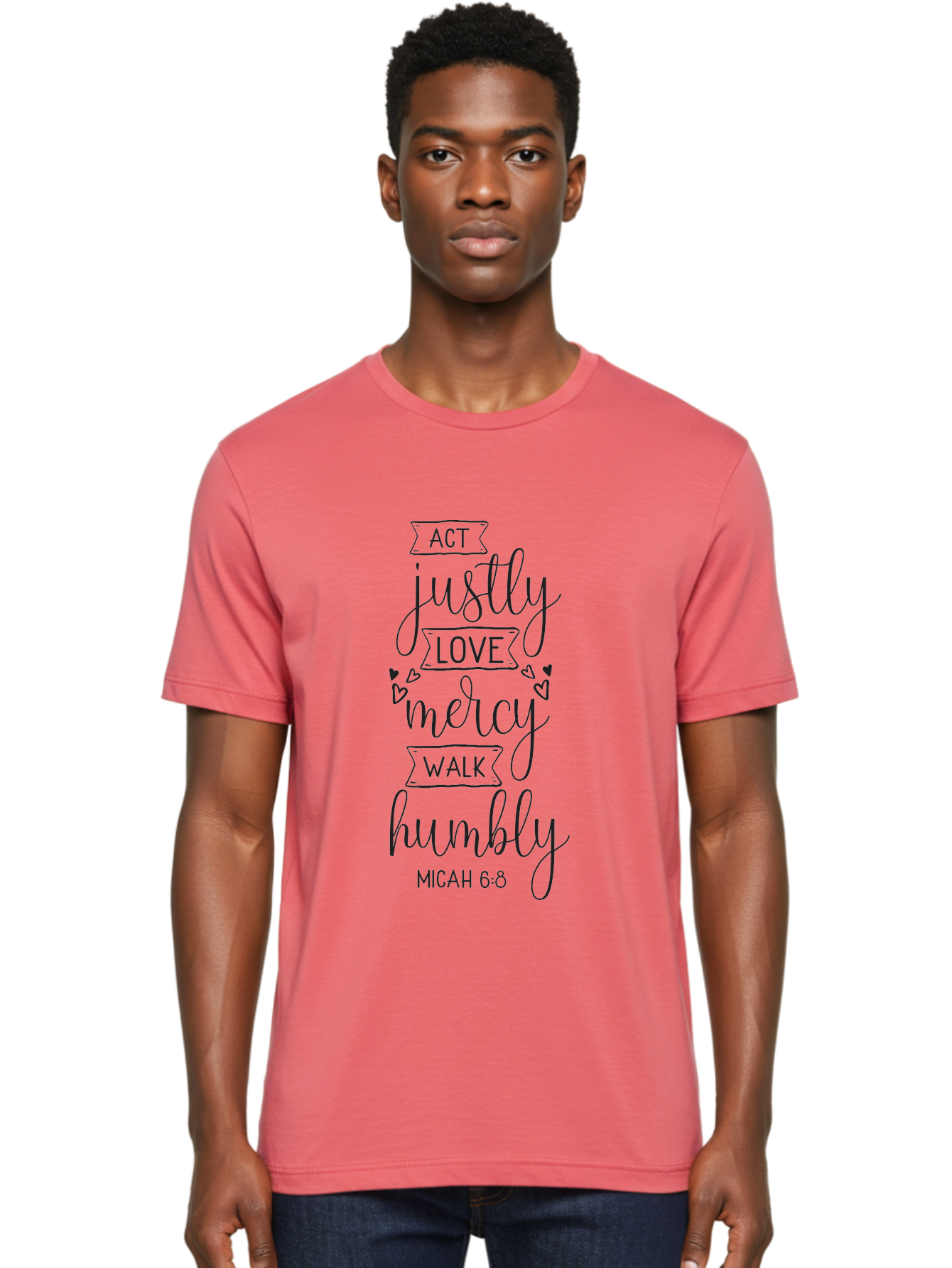 Micah-6-8 Men'S Graphic Tee, 100% Cotton, Comfortable Casual Summer Wear, Machine Washable, Inspirational Quote, Biblical Verse, Micah 6:8, Act Justly, Love Mercy, Walk Humbly, Motivational Words, Heartwarming Message, Kindness, Compassion, Aad007