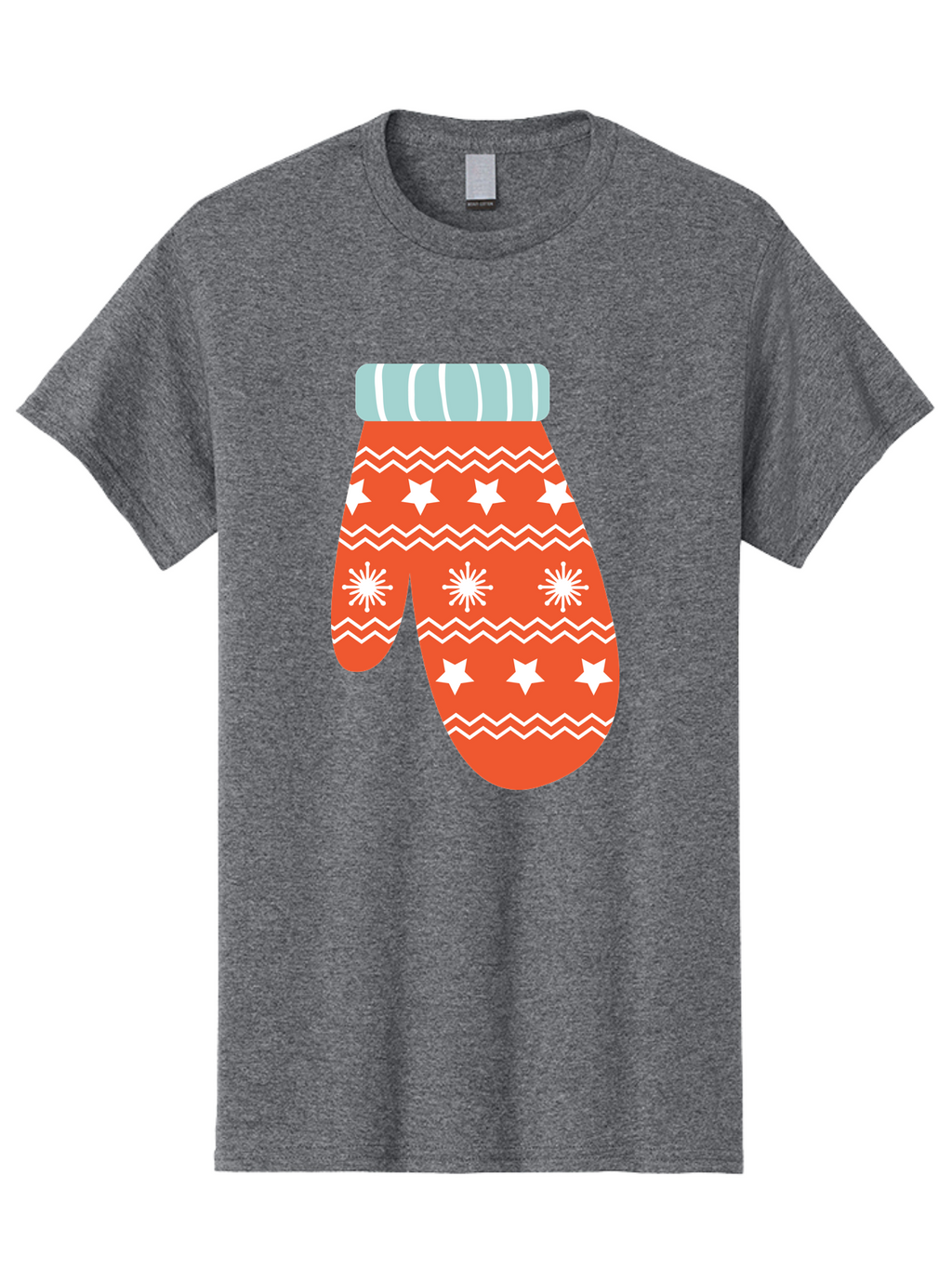 Mitten Men'S Graphic Tee, 100% Cotton, Comfortable Casual Summer Wear, Machine Washable, Red Christmas Mitten, White Snowflakes, White Stars, Zigzag Pattern, Winter Clothing, Holiday Accessories, Festive Design, Cold Weather Gear, Aad009