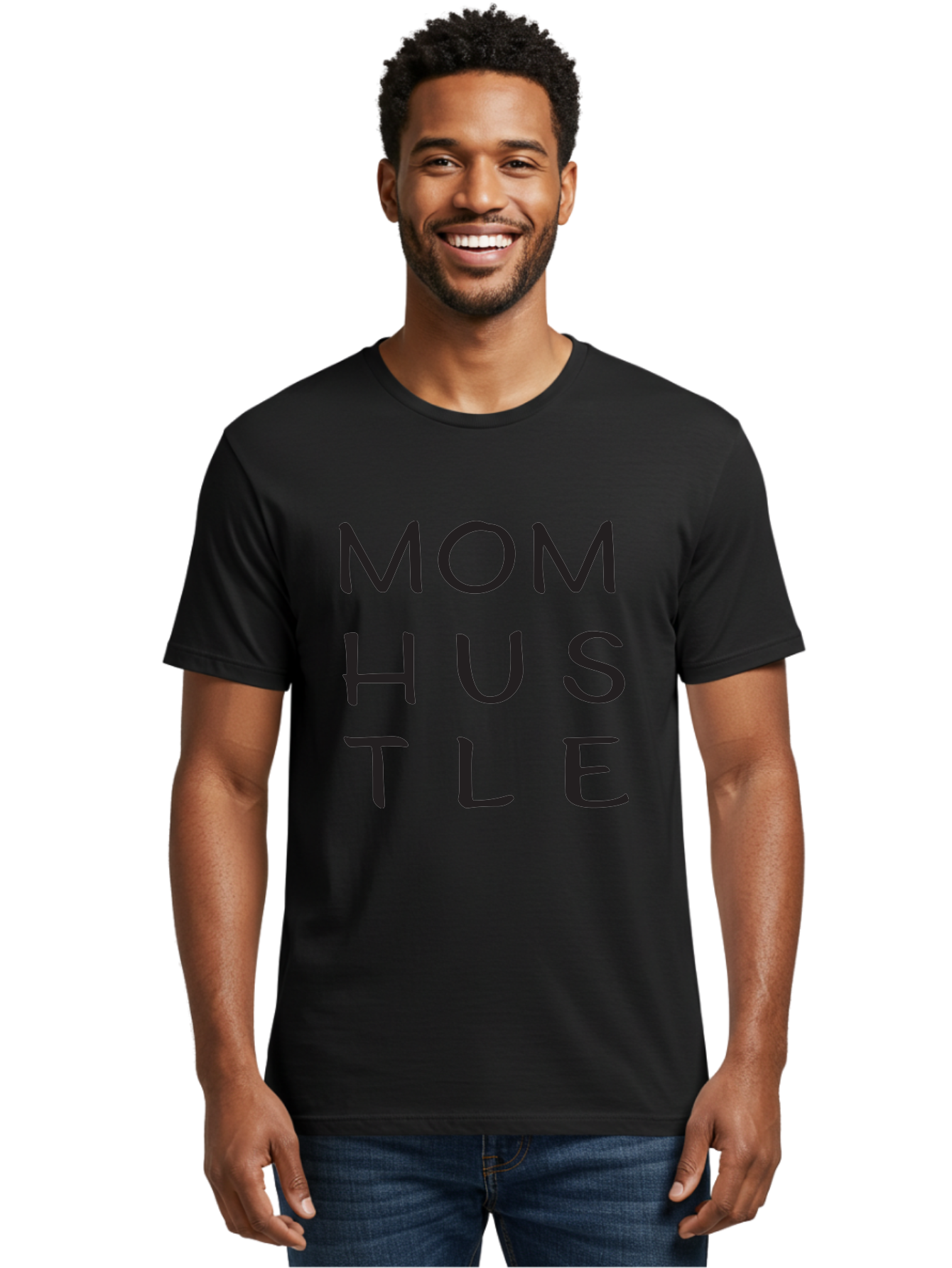 Mom-Hustle Men'S Graphic Tee, 100% Cotton, Comfortable Casual Summer Wear, Machine Washable, Motivational Quote, Mom Hustle, Handwritten Text, Black Font, Inspirational Phrase, Empowerment Message, Handwritten Style Aad011