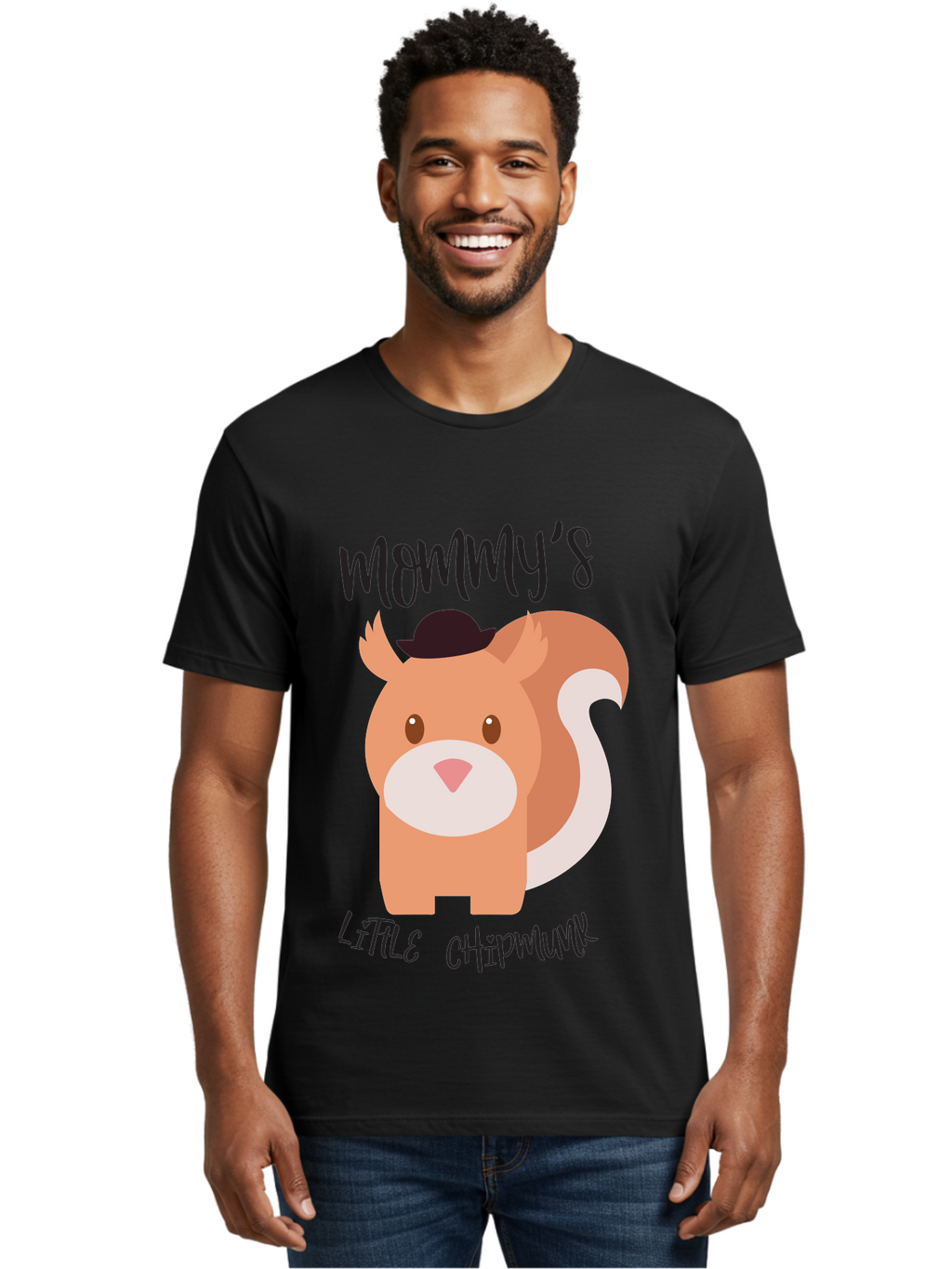 Mommy-S-Little-Chipmunk Men'S Graphic Tee, 100% Cotton, Comfortable Casual Summer Wear, Machine Washable, Chipmunk Cartoon, Animal Graphics, Cartoon Character Design, Nursery Art, Cute Squirrel Illustration, Children'S Graphic Design, Aad017