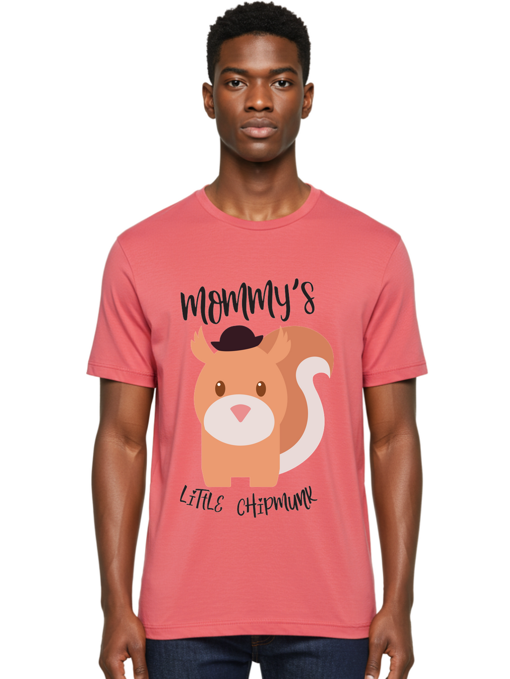 Mommy-S-Little-Chipmunk Men'S Graphic Tee, 100% Cotton, Comfortable Casual Summer Wear, Machine Washable, Chipmunk Cartoon, Animal Graphics, Cartoon Character Design, Nursery Art, Cute Squirrel Illustration, Children'S Graphic Design, Aad017