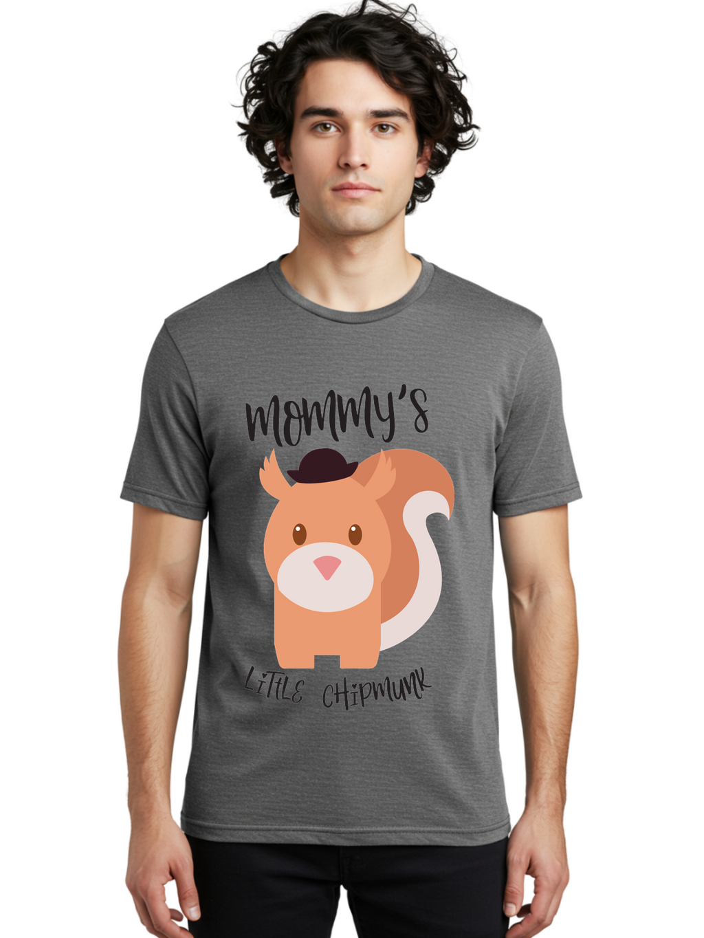 Mommy-S-Little-Chipmunk Men'S Graphic Tee, 100% Cotton, Comfortable Casual Summer Wear, Machine Washable, Chipmunk Cartoon, Animal Graphics, Cartoon Character Design, Nursery Art, Cute Squirrel Illustration, Children'S Graphic Design, Aad017