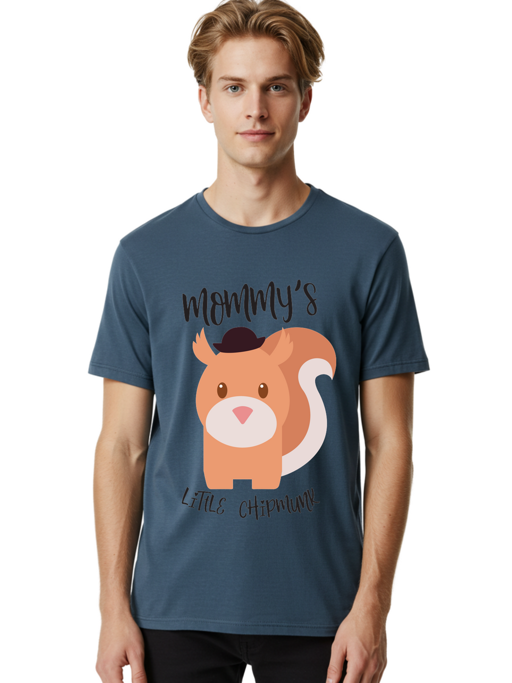 Mommy-S-Little-Chipmunk Men'S Graphic Tee, 100% Cotton, Comfortable Casual Summer Wear, Machine Washable, Chipmunk Cartoon, Animal Graphics, Cartoon Character Design, Nursery Art, Cute Squirrel Illustration, Children'S Graphic Design, Aad017