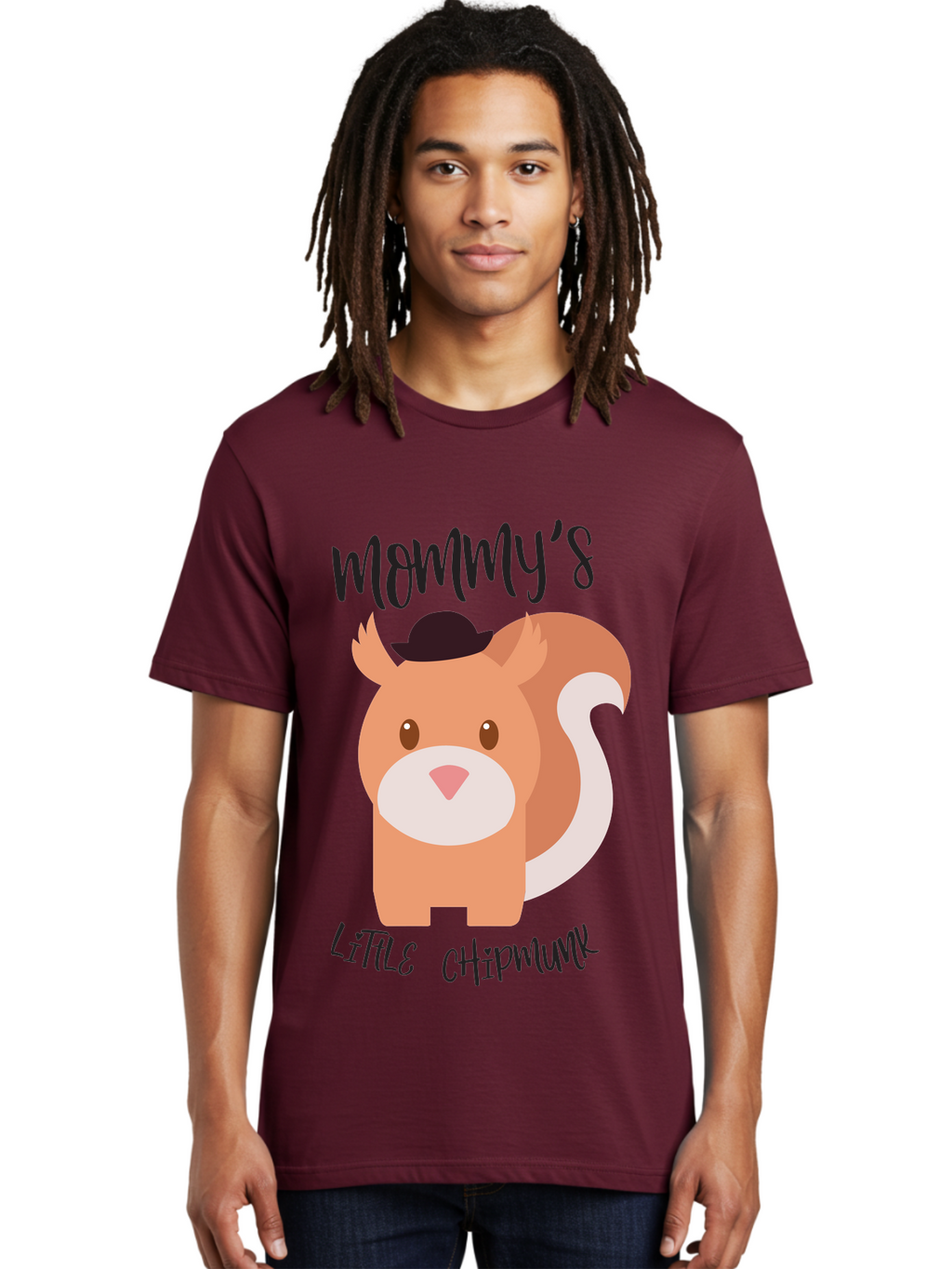 Mommy-S-Little-Chipmunk Men'S Graphic Tee, 100% Cotton, Comfortable Casual Summer Wear, Machine Washable, Chipmunk Cartoon, Animal Graphics, Cartoon Character Design, Nursery Art, Cute Squirrel Illustration, Children'S Graphic Design, Aad017
