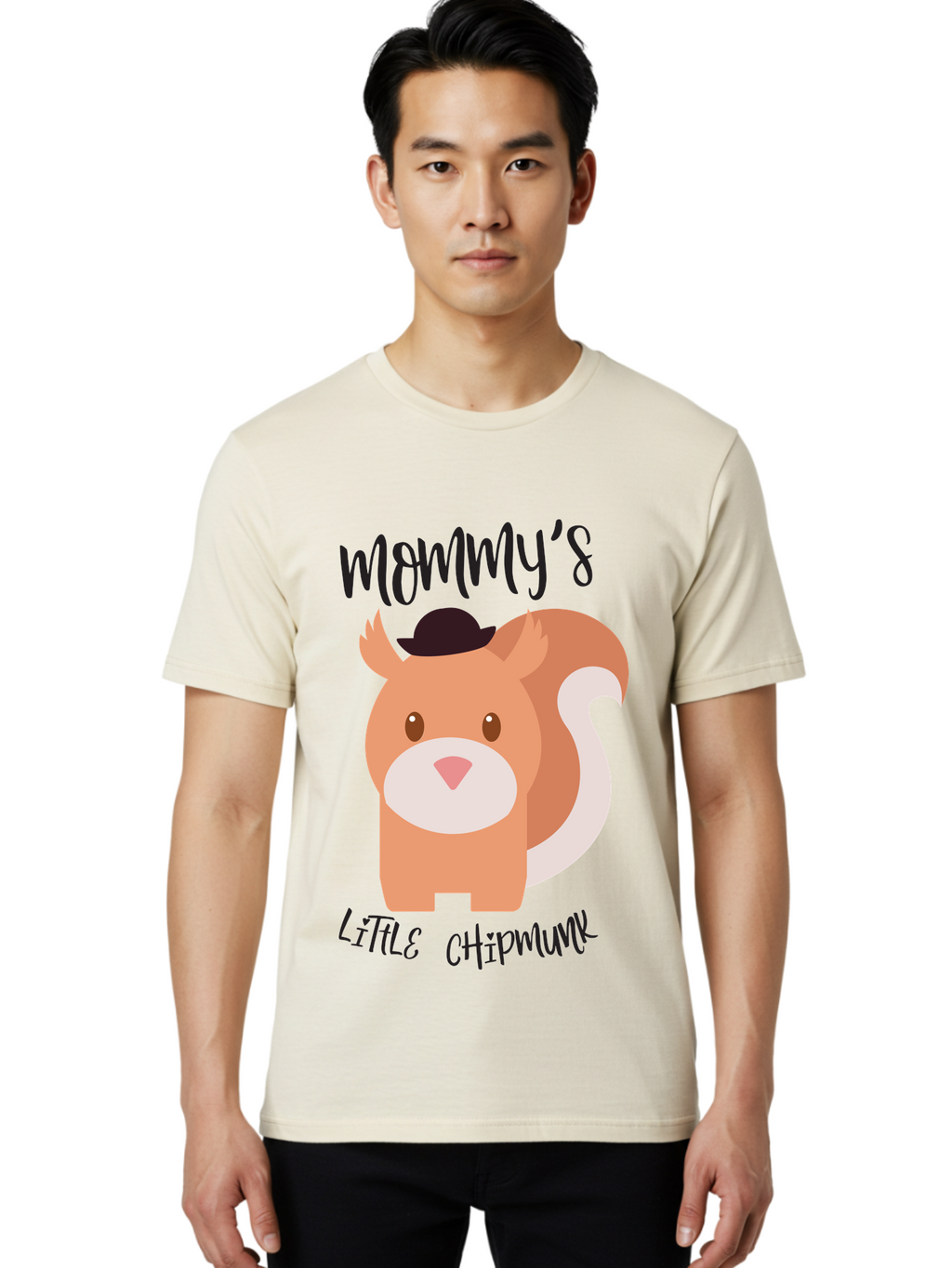 Mommy-S-Little-Chipmunk Men'S Graphic Tee, 100% Cotton, Comfortable Casual Summer Wear, Machine Washable, Chipmunk Cartoon, Animal Graphics, Cartoon Character Design, Nursery Art, Cute Squirrel Illustration, Children'S Graphic Design, Aad017