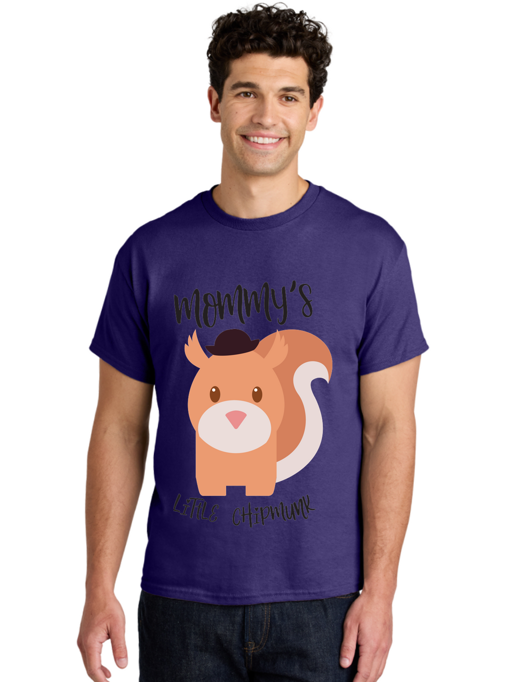 Mommy-S-Little-Chipmunk Men'S Graphic Tee, 100% Cotton, Comfortable Casual Summer Wear, Machine Washable, Chipmunk Cartoon, Animal Graphics, Cartoon Character Design, Nursery Art, Cute Squirrel Illustration, Children'S Graphic Design, Aad017