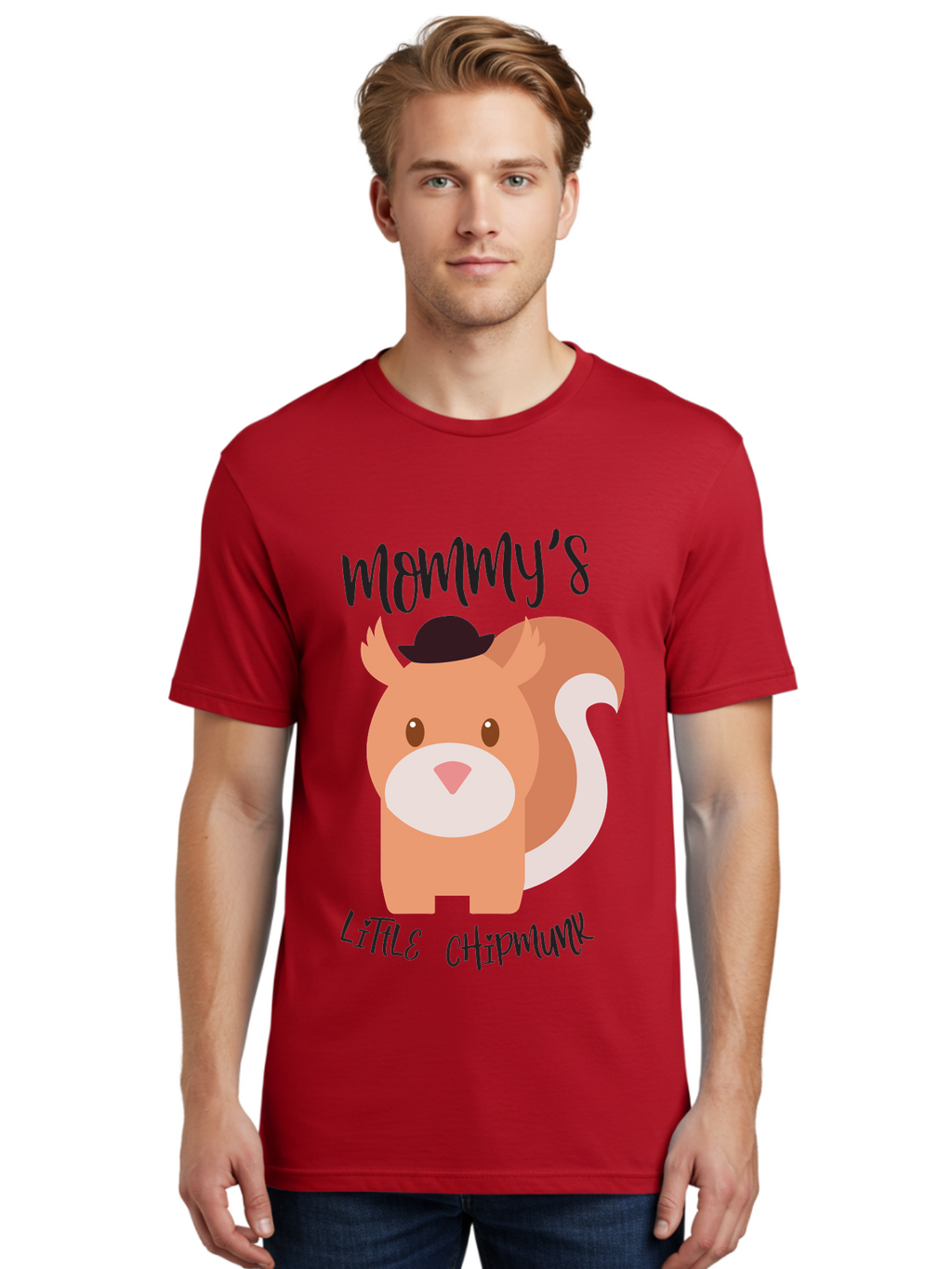 Mommy-S-Little-Chipmunk Men'S Graphic Tee, 100% Cotton, Comfortable Casual Summer Wear, Machine Washable, Chipmunk Cartoon, Animal Graphics, Cartoon Character Design, Nursery Art, Cute Squirrel Illustration, Children'S Graphic Design, Aad017