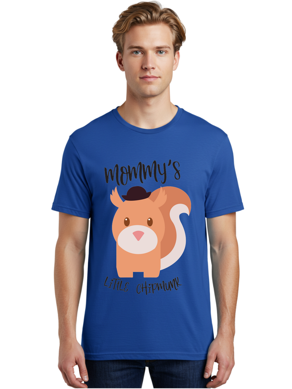 Mommy-S-Little-Chipmunk Men'S Graphic Tee, 100% Cotton, Comfortable Casual Summer Wear, Machine Washable, Chipmunk Cartoon, Animal Graphics, Cartoon Character Design, Nursery Art, Cute Squirrel Illustration, Children'S Graphic Design, Aad017