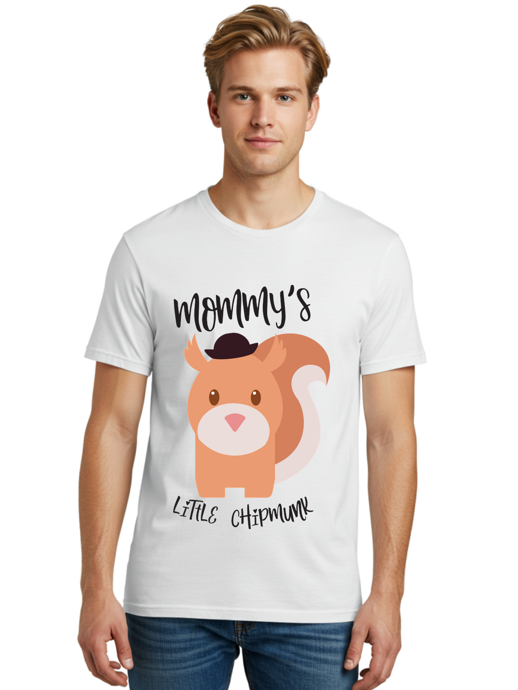 Mommy-S-Little-Chipmunk Men'S Graphic Tee, 100% Cotton, Comfortable Casual Summer Wear, Machine Washable, Chipmunk Cartoon, Animal Graphics, Cartoon Character Design, Nursery Art, Cute Squirrel Illustration, Children'S Graphic Design, Aad017
