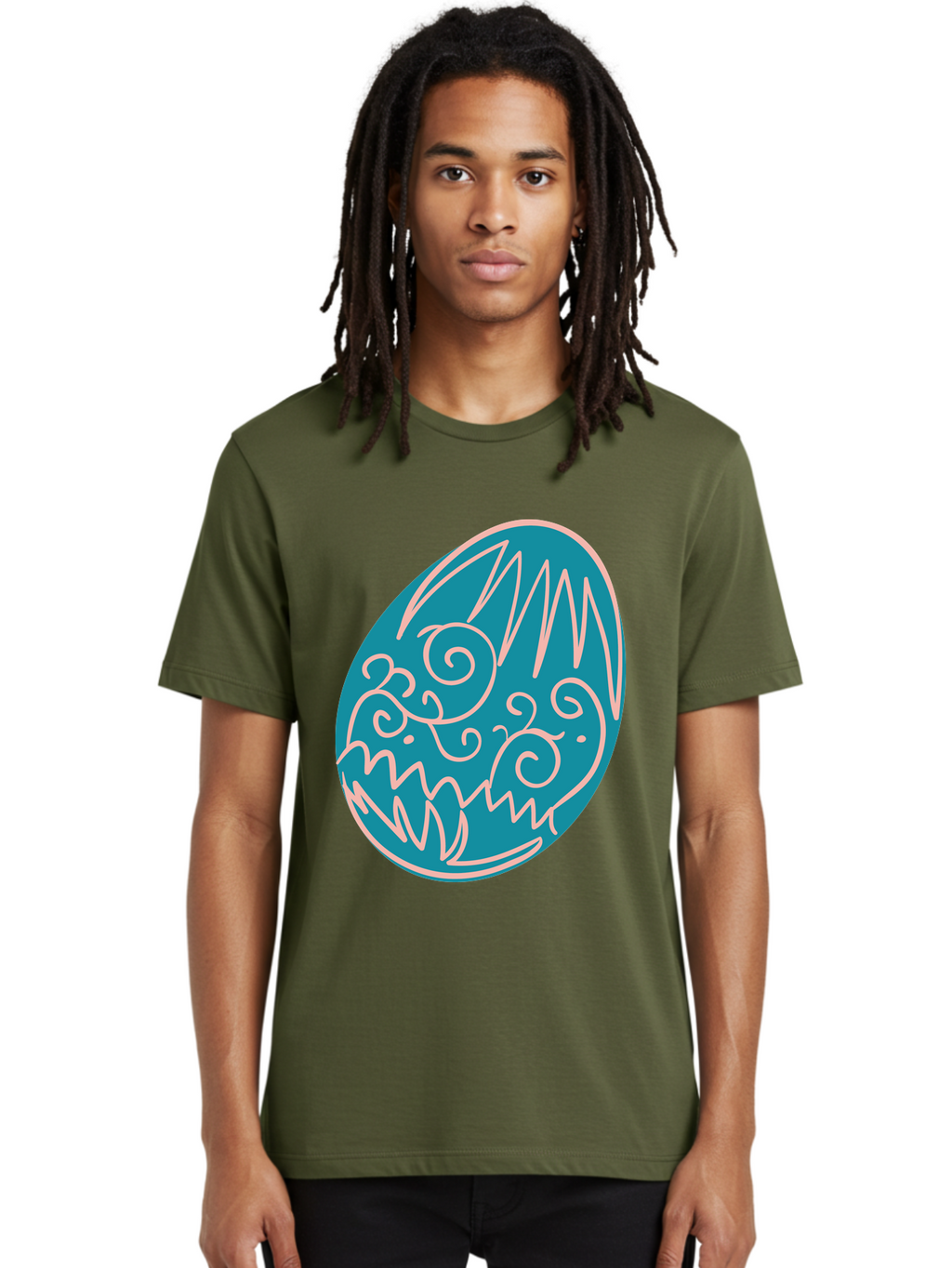 Monster-Egg Men'S Graphic Tee, 100% Cotton, Comfortable Casual Summer Wear, Machine Washable, Monster Face, Easter Egg, Blue Egg, White Outline, Playful Design, Cartoon Style, Abstract Art, Creative Illustration, Fantasy Creature, Aad020