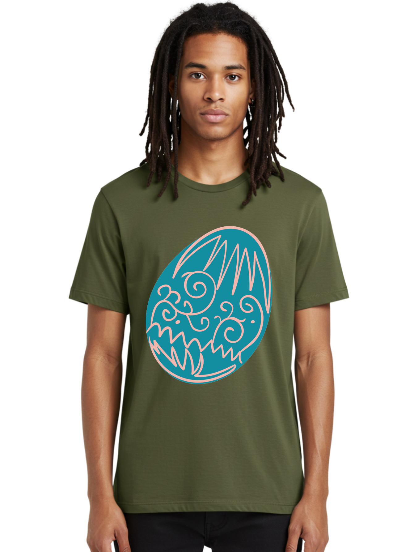 Monster-Egg Men'S Graphic Tee, 100% Cotton, Comfortable Casual Summer Wear, Machine Washable, Monster Face, Easter Egg, Blue Egg, White Outline, Playful Design, Cartoon Style, Abstract Art, Creative Illustration, Fantasy Creature, Aad020