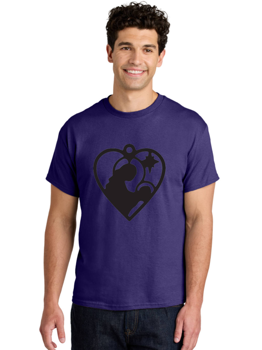 Mother-And-Child Men'S Graphic Tee, 100% Cotton, Comfortable Casual Summer Wear, Machine Washable, Mother And Child Silhouette, Heart-Shaped Ornament, Love Symbol, Family Bond, Nurturing Moment, Star And Crescent Moon Aad021