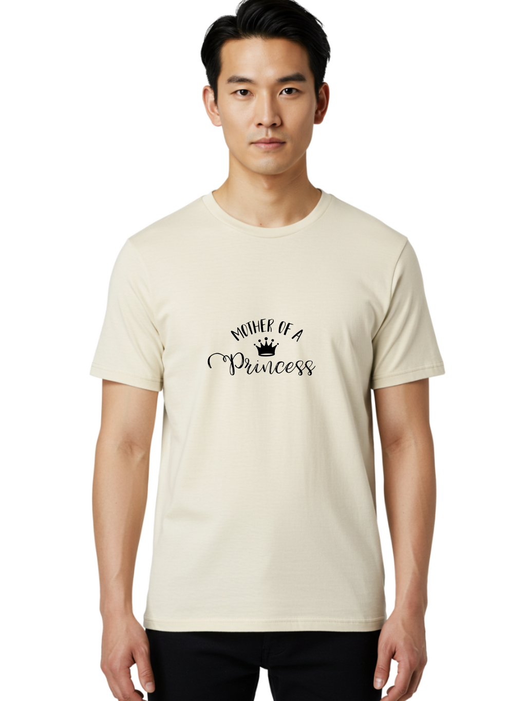 Mother-Of-A-Princess Men'S Graphic Tee, 100% Cotton, Comfortable Casual Summer Wear, Machine Washable, Mother Of A Princess, Princess Crown, Motherhood, Royalty, Feminine Charm, Elegant Design, Black Typography, Crown Icon, Mother Love Aad022