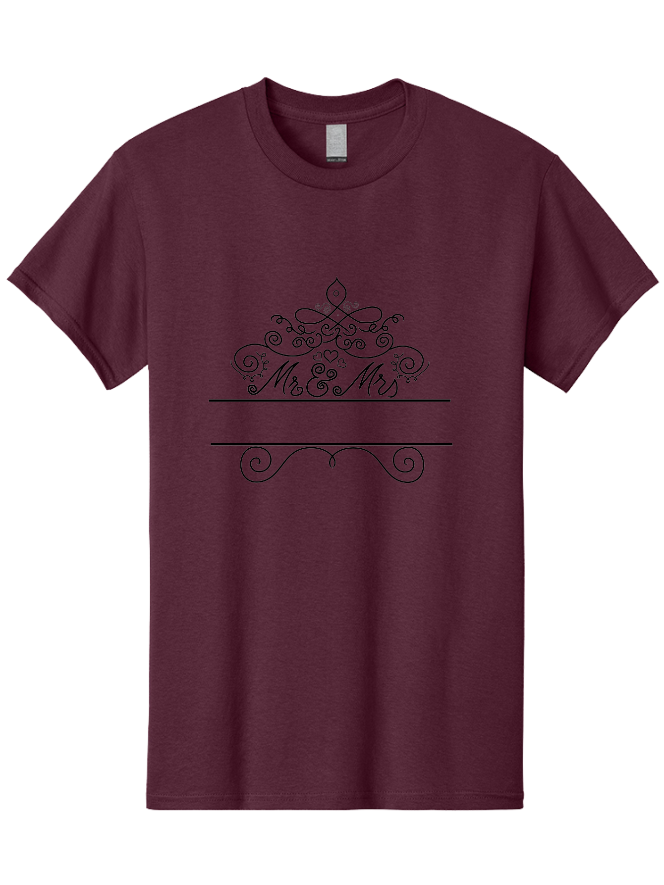 Mr-Mrs Men'S Graphic Tee, 100% Cotton, Comfortable Casual Summer Wear, Machine Washable, Wedding Invitation, Couple'S Love, Mr & Mrs, Elegant Design, Ornate Tiara, Swirling Patterns, Heart Motifs, Luxury Wedding, Black Line Art, Aad031