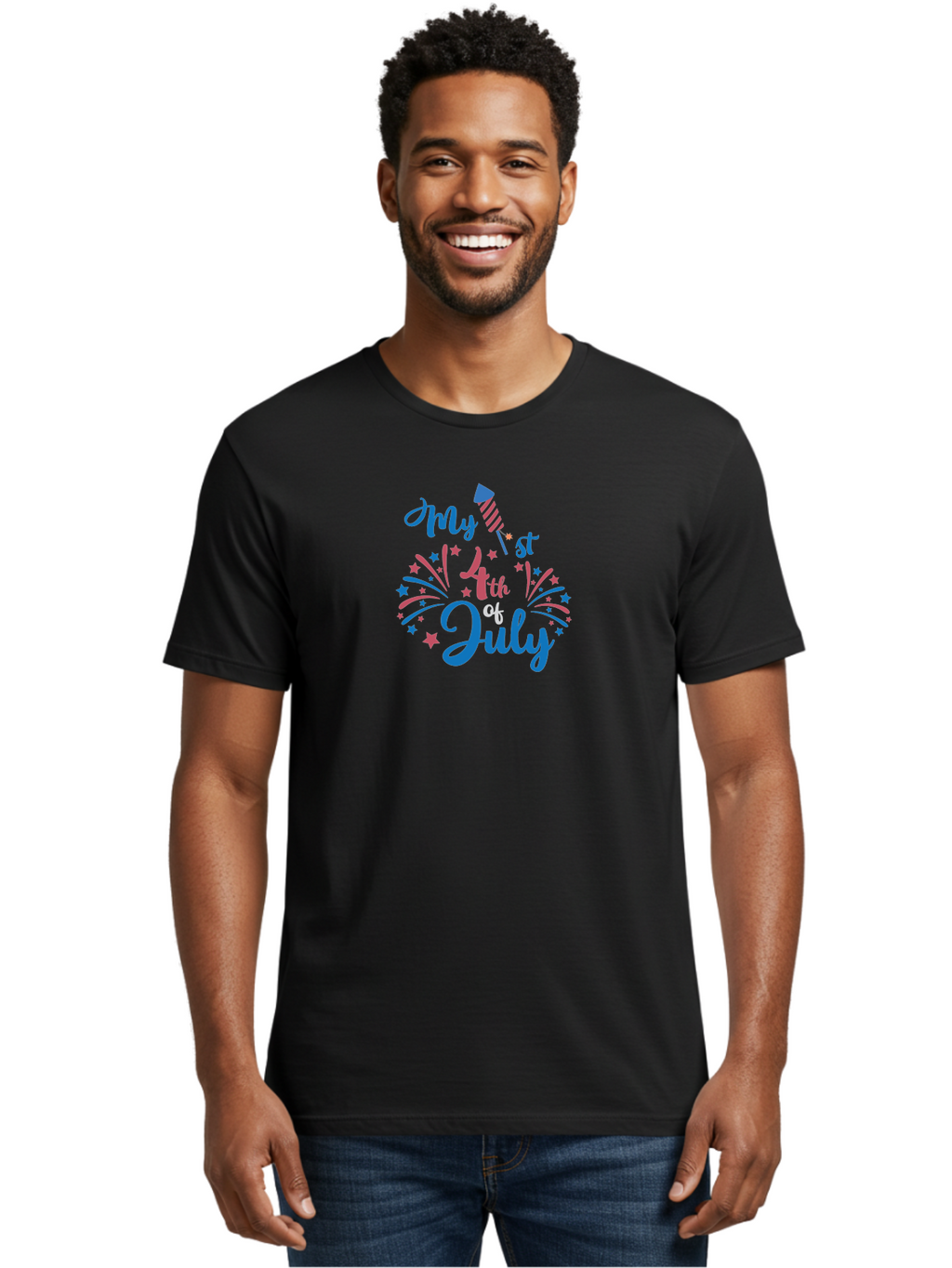 My-1St-4Th-Of-July Men'S Graphic Tee, 100% Cotton, Comfortable Casual Summer Wear, Machine Washable, 4Th Of July Celebration, Fireworks Display, Festive Atmosphere, Baby'S First 4Th Of July, Independence Day, Holiday Cheer, Patriotic Theme, Aad032