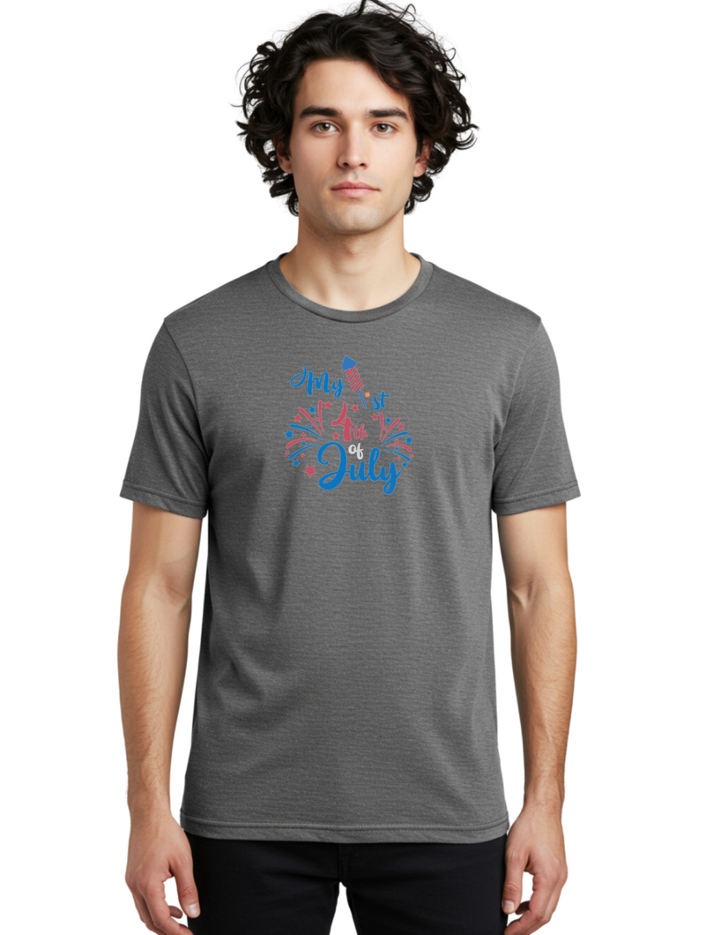 My-1St-4Th-Of-July Men'S Graphic Tee, 100% Cotton, Comfortable Casual Summer Wear, Machine Washable, 4Th Of July Celebration, Fireworks Display, Festive Atmosphere, Baby'S First 4Th Of July, Independence Day, Holiday Cheer, Patriotic Theme, Aad032
