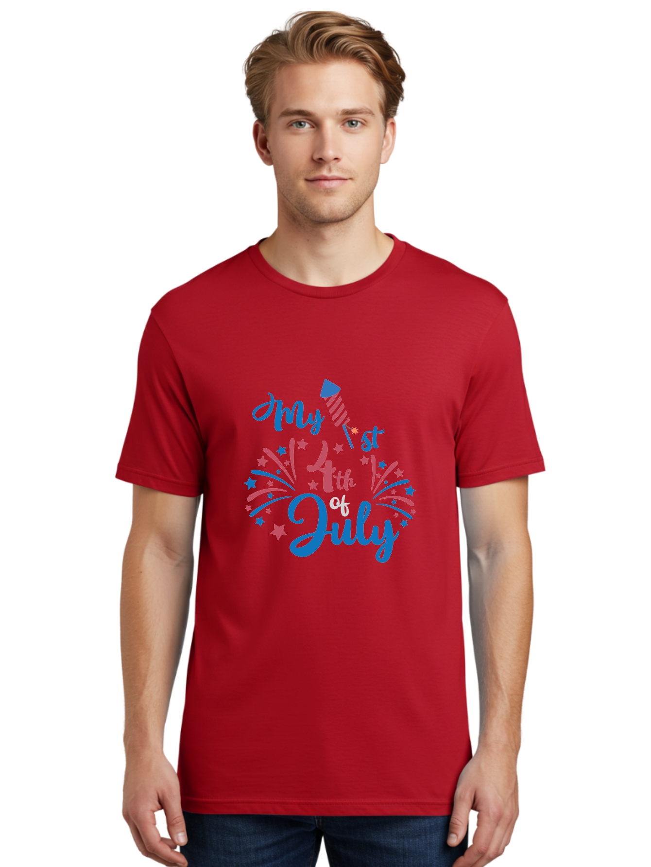 My-1St-4Th-Of-July Men'S Graphic Tee, 100% Cotton, Comfortable Casual Summer Wear, Machine Washable, 4Th Of July Celebration, Fireworks Display, Festive Atmosphere, Baby'S First 4Th Of July, Independence Day, Holiday Cheer, Patriotic Theme, Aad032
