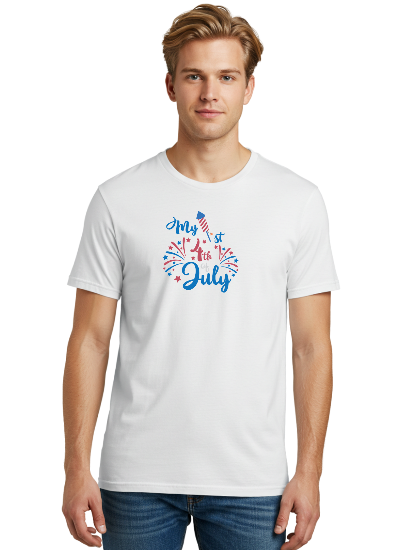 My-1St-4Th-Of-July Men'S Graphic Tee, 100% Cotton, Comfortable Casual Summer Wear, Machine Washable, 4Th Of July Celebration, Fireworks Display, Festive Atmosphere, Baby'S First 4Th Of July, Independence Day, Holiday Cheer, Patriotic Theme, Aad032