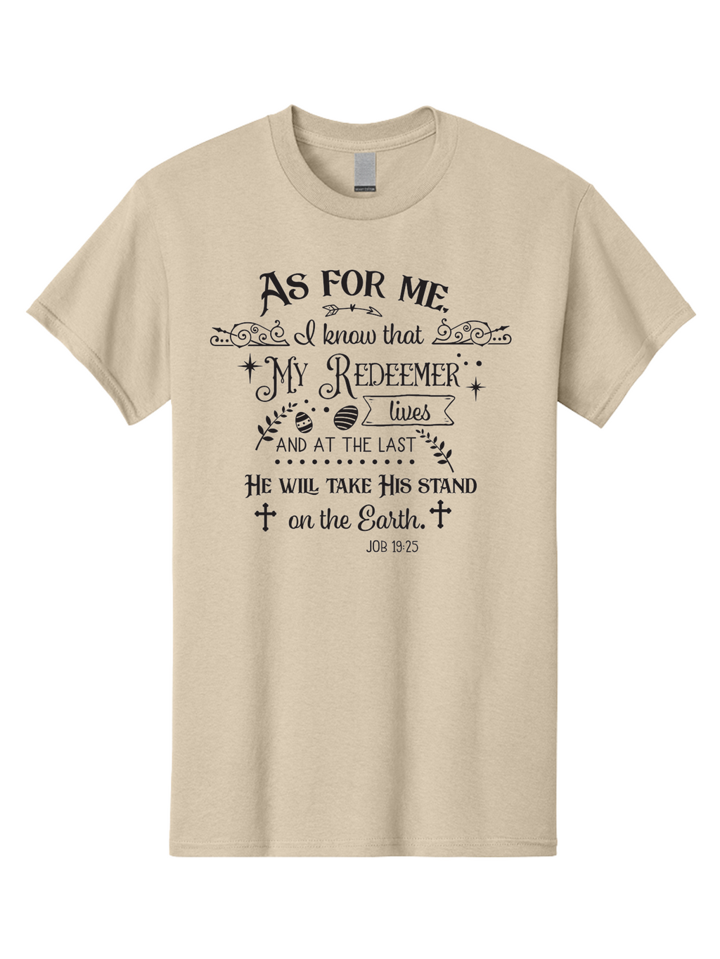 My-Redeemer-Lives Men'S Graphic Tee, 100% Cotton, Comfortable Casual Summer Wear, Machine Washable, Inspirational Quote, Christian Faith, Biblical Verse, Job 19:25, Spiritual Message, Hopeful Words, Religious Art, Decorative Typography, Aad046