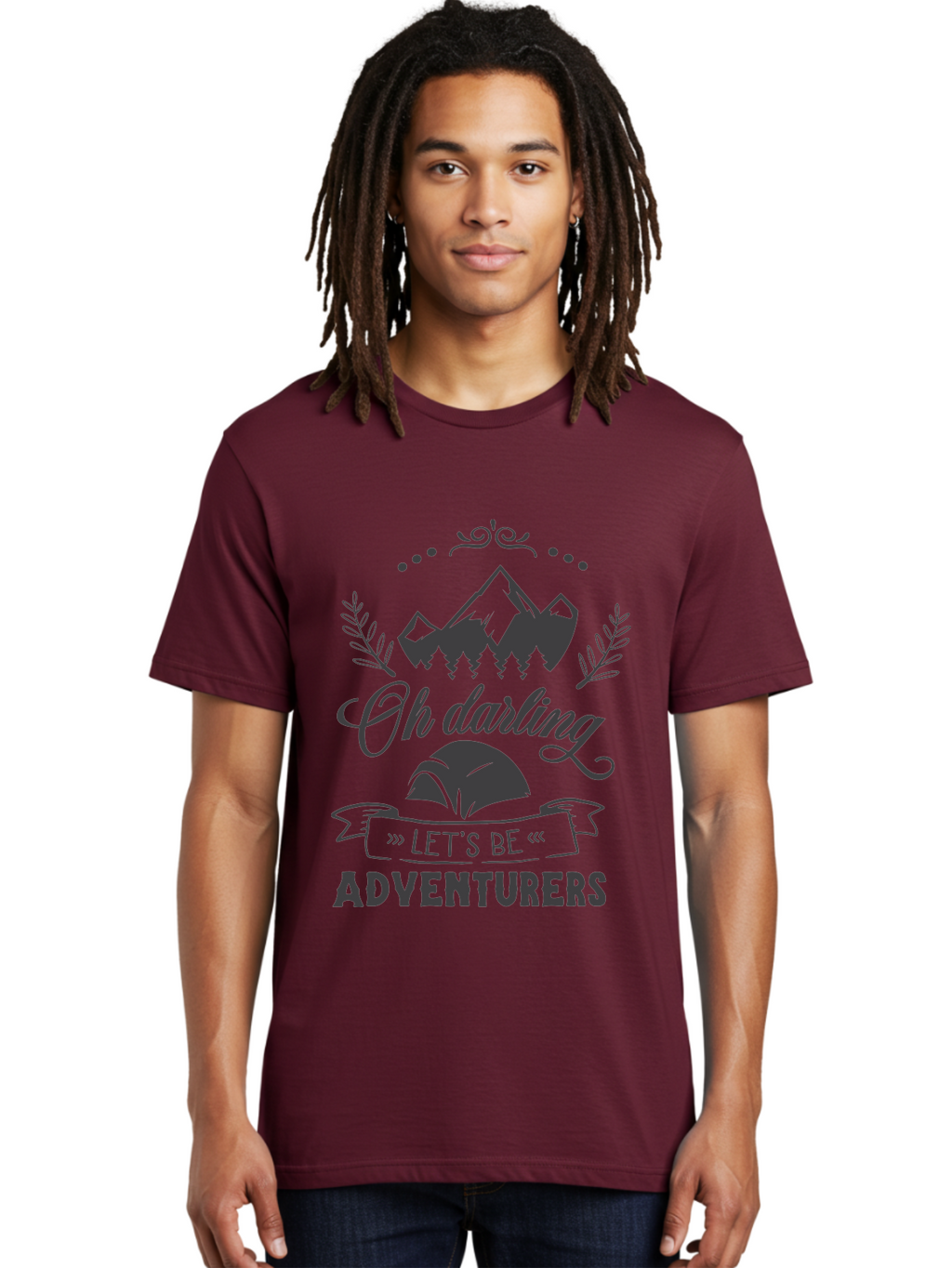 Oh-Darling-Let-S-Be-Adventurers Men'S Graphic Tee, 100% Cotton, Comfortable Casual Summer Wear, Machine Washable, Outdoor Adventure, Travel Inspiration, Wanderlust, Mountain Landscape, Forest Scenery, Inspirational Quotes, Aad066