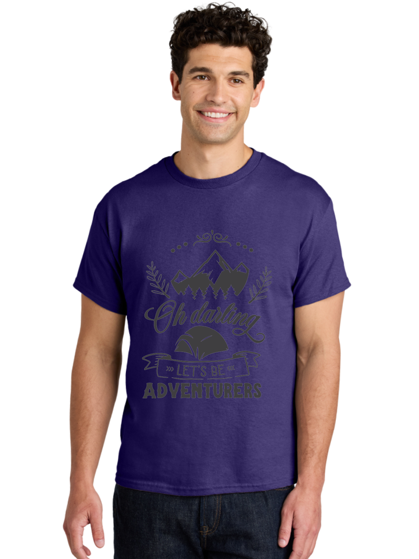 Oh-Darling-Let-S-Be-Adventurers Men'S Graphic Tee, 100% Cotton, Comfortable Casual Summer Wear, Machine Washable, Outdoor Adventure, Travel Inspiration, Wanderlust, Mountain Landscape, Forest Scenery, Inspirational Quotes, Aad066